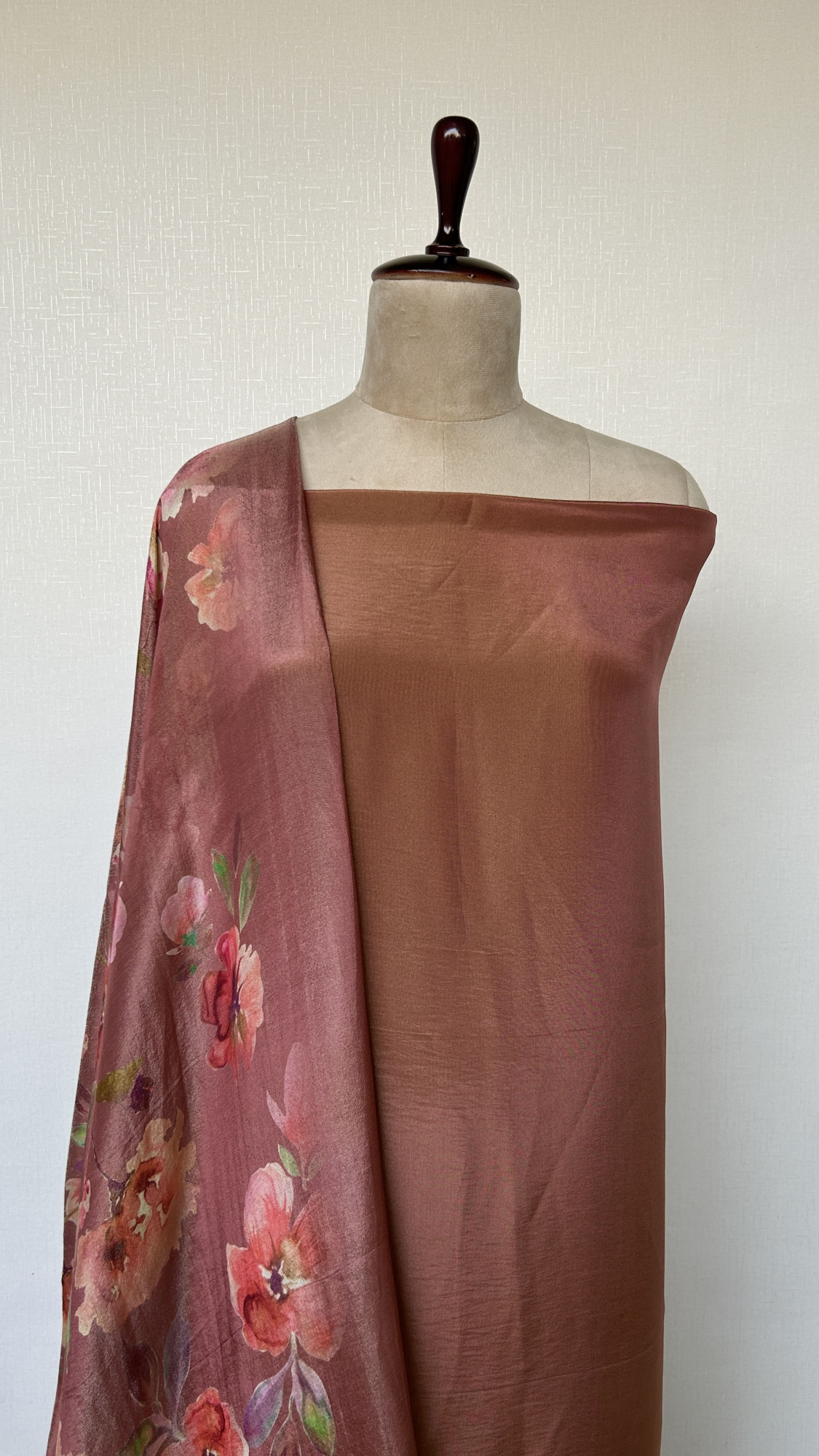 Elegant Deep Salmon Unstitched Suit Set with Digitally Printed Dupatta