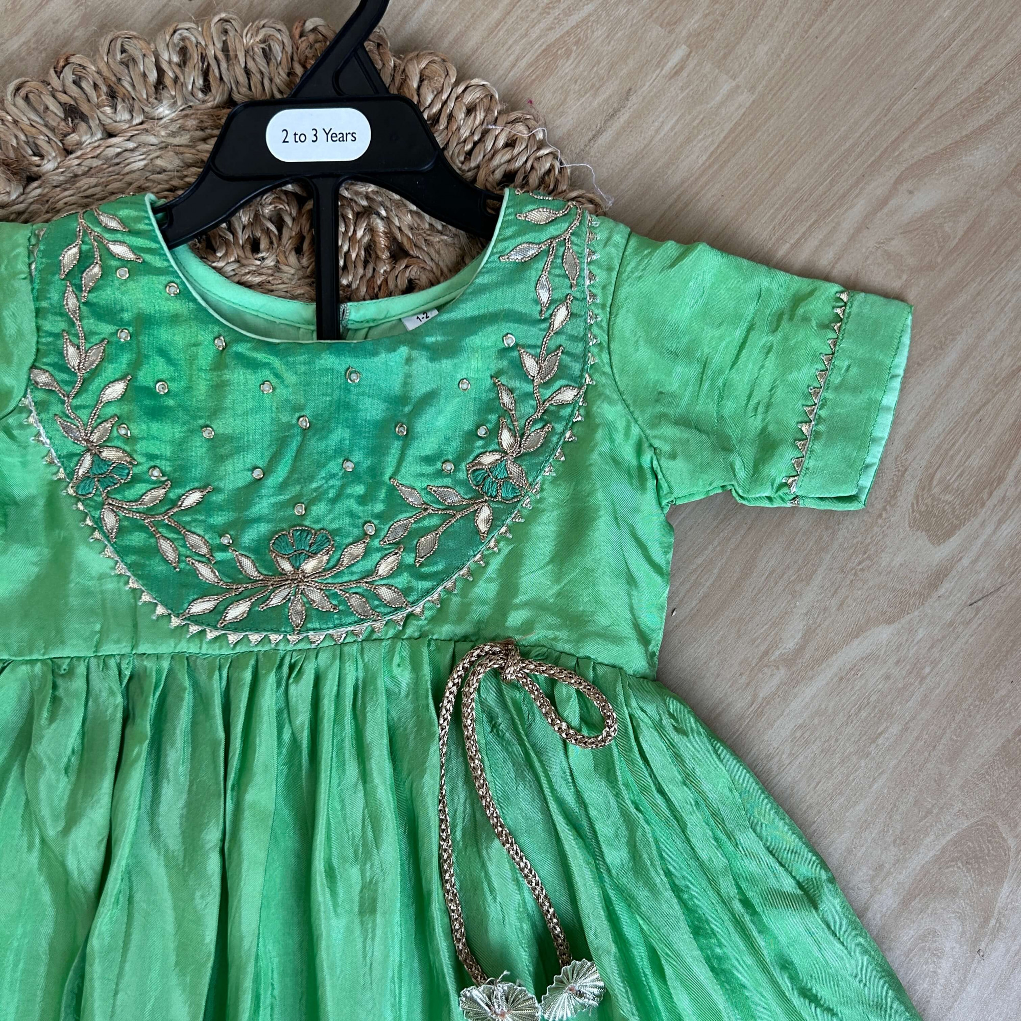 Light Green Silk Ankle-Length Frock