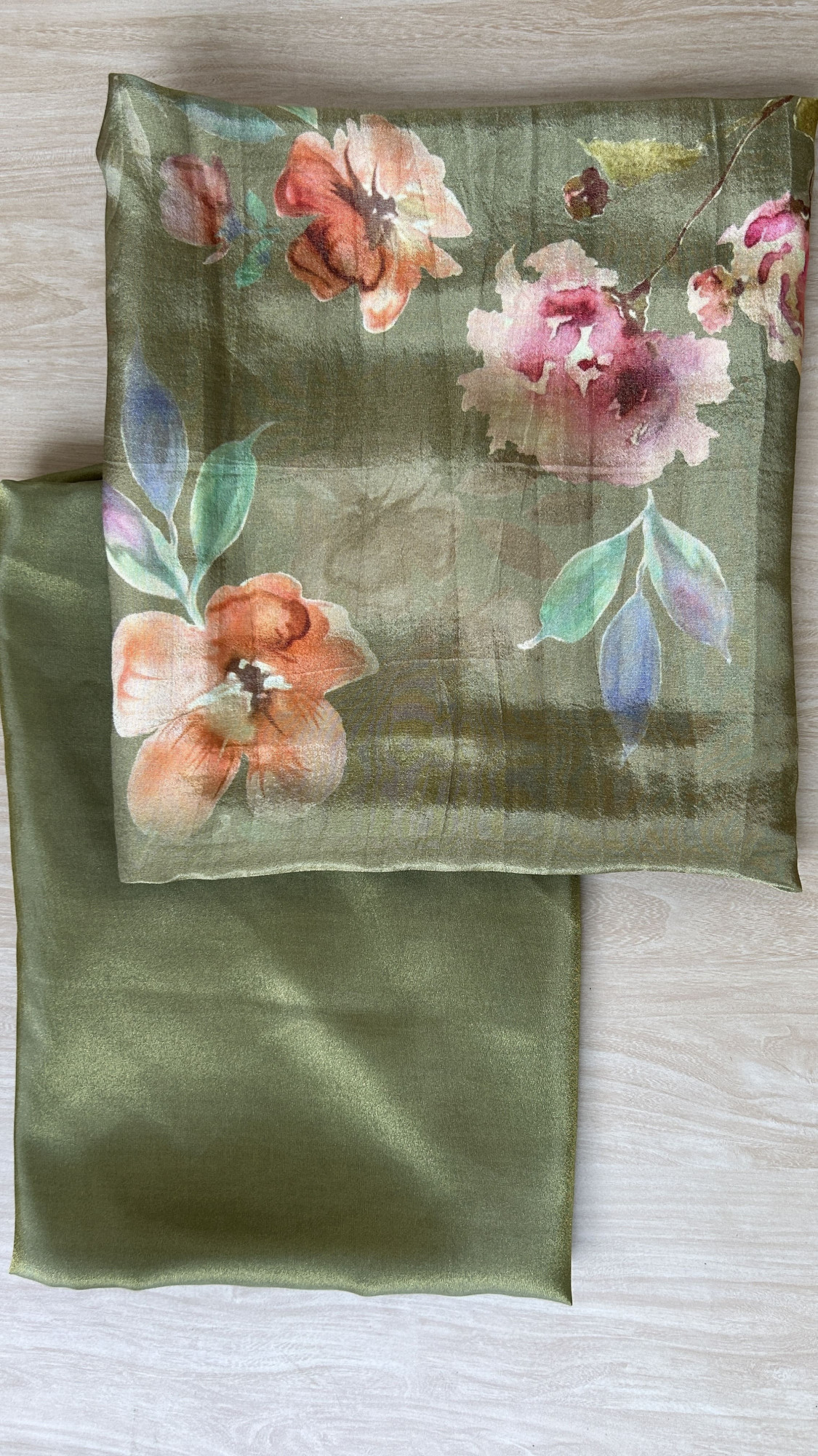 Elegant Olive Green Unstitched Suit Set with Digitally Printed Dupatta