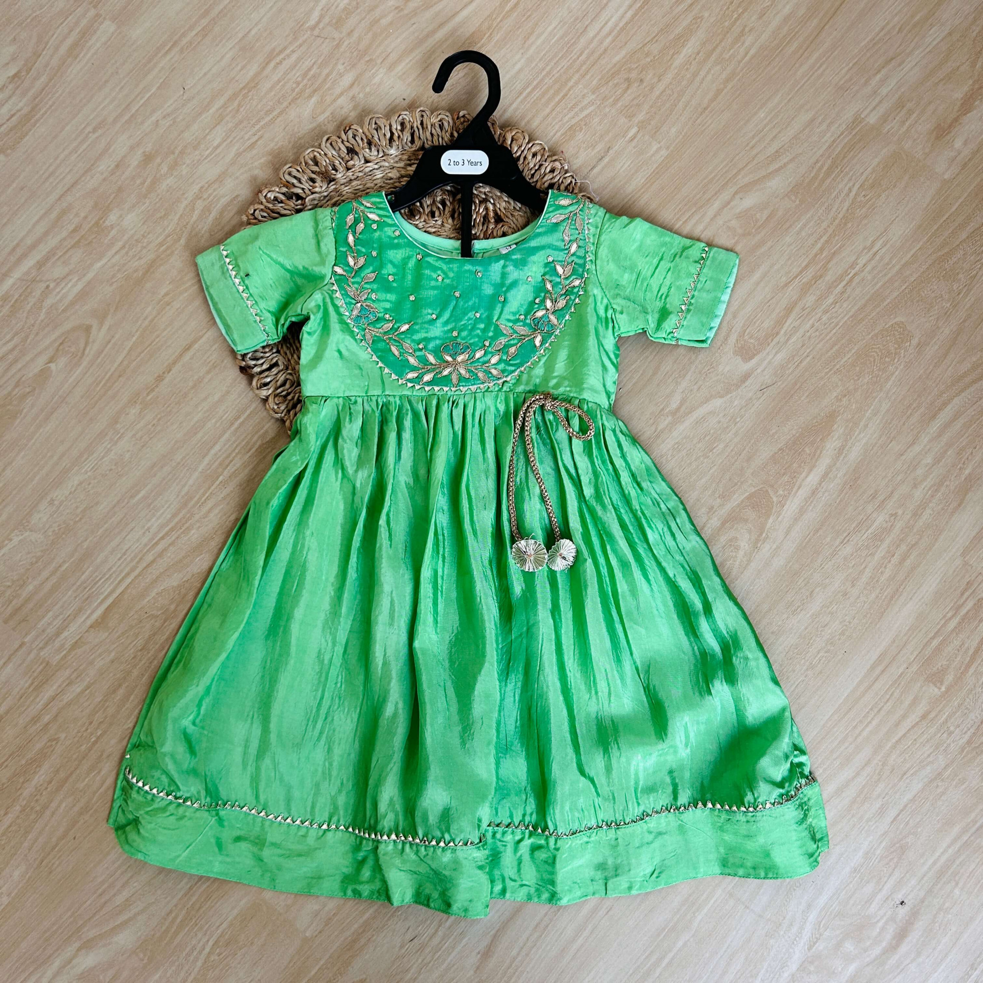 Light Green Silk Ankle-Length Frock