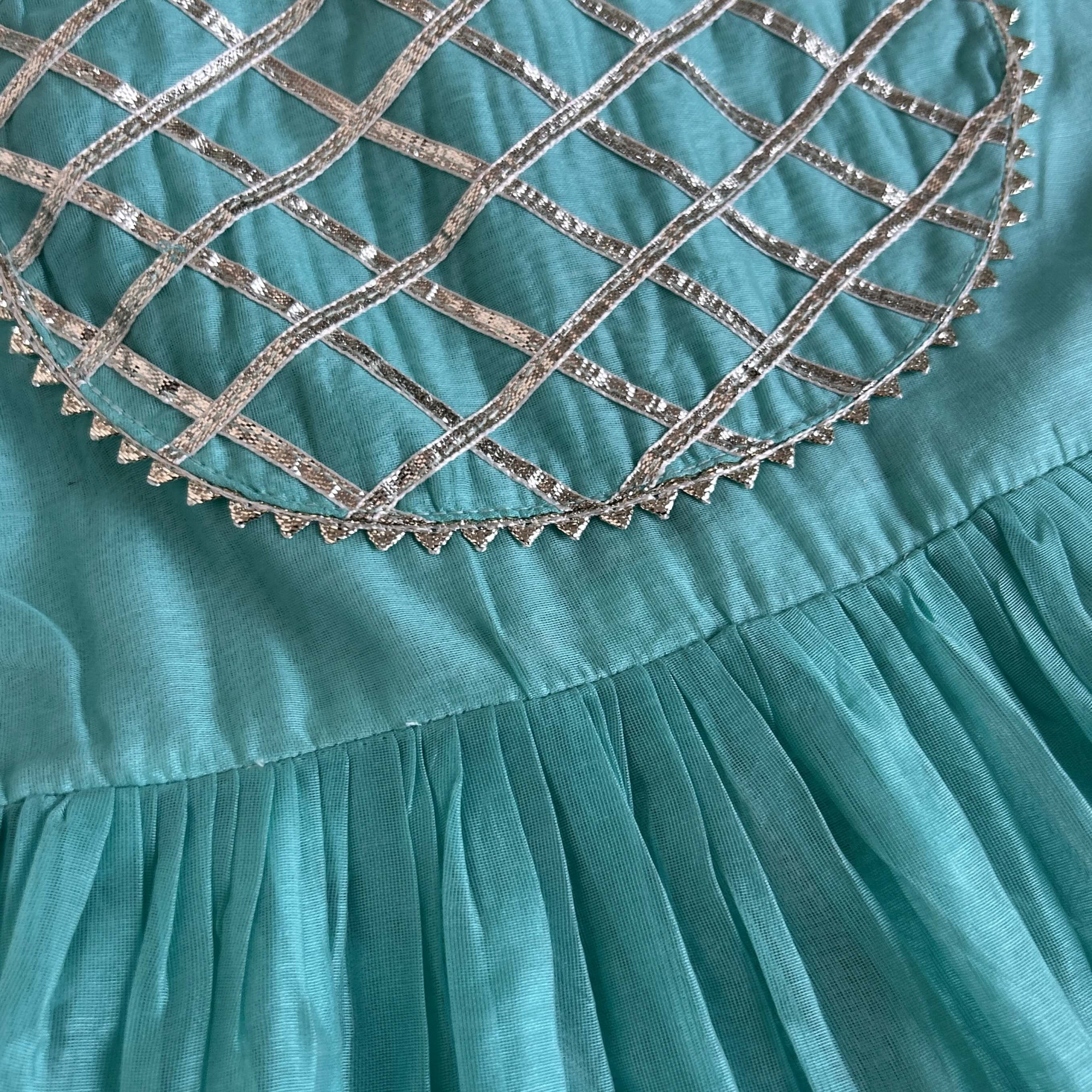 Sky Blue Chanderi Fabric Ankle-Length Frock