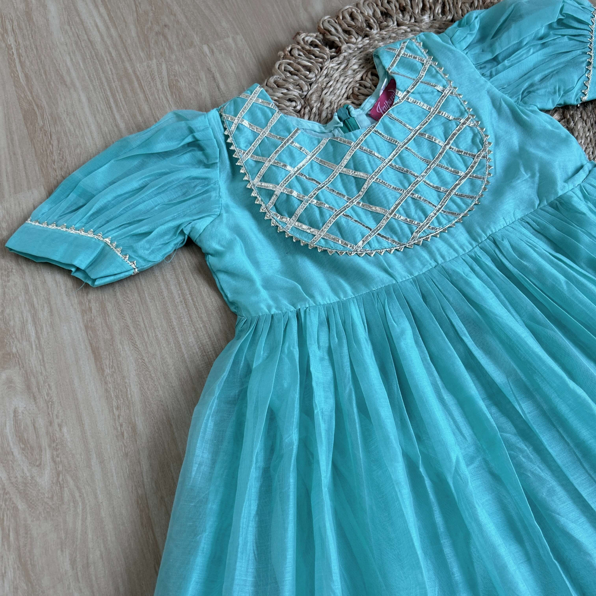 Sky Blue Chanderi Fabric Ankle-Length Frock
