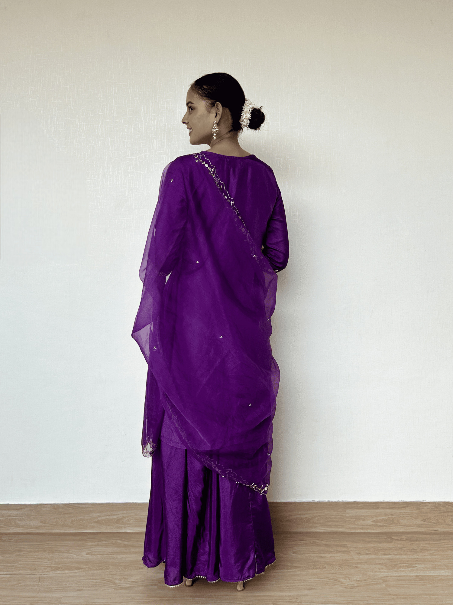 Royal Purple Silk Suit Set with Intricate Handwork
