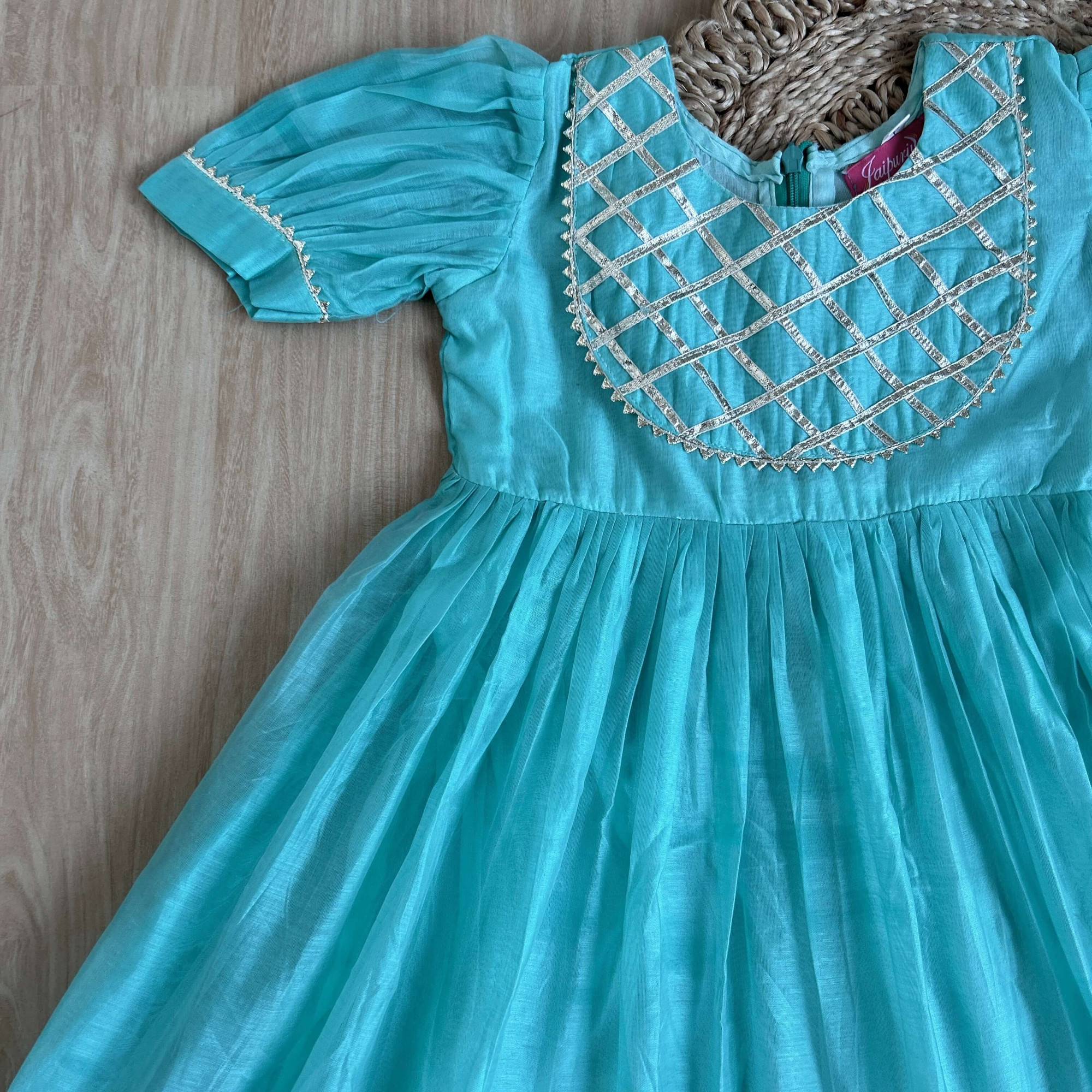 Sky Blue Chanderi Fabric Ankle-Length Frock
