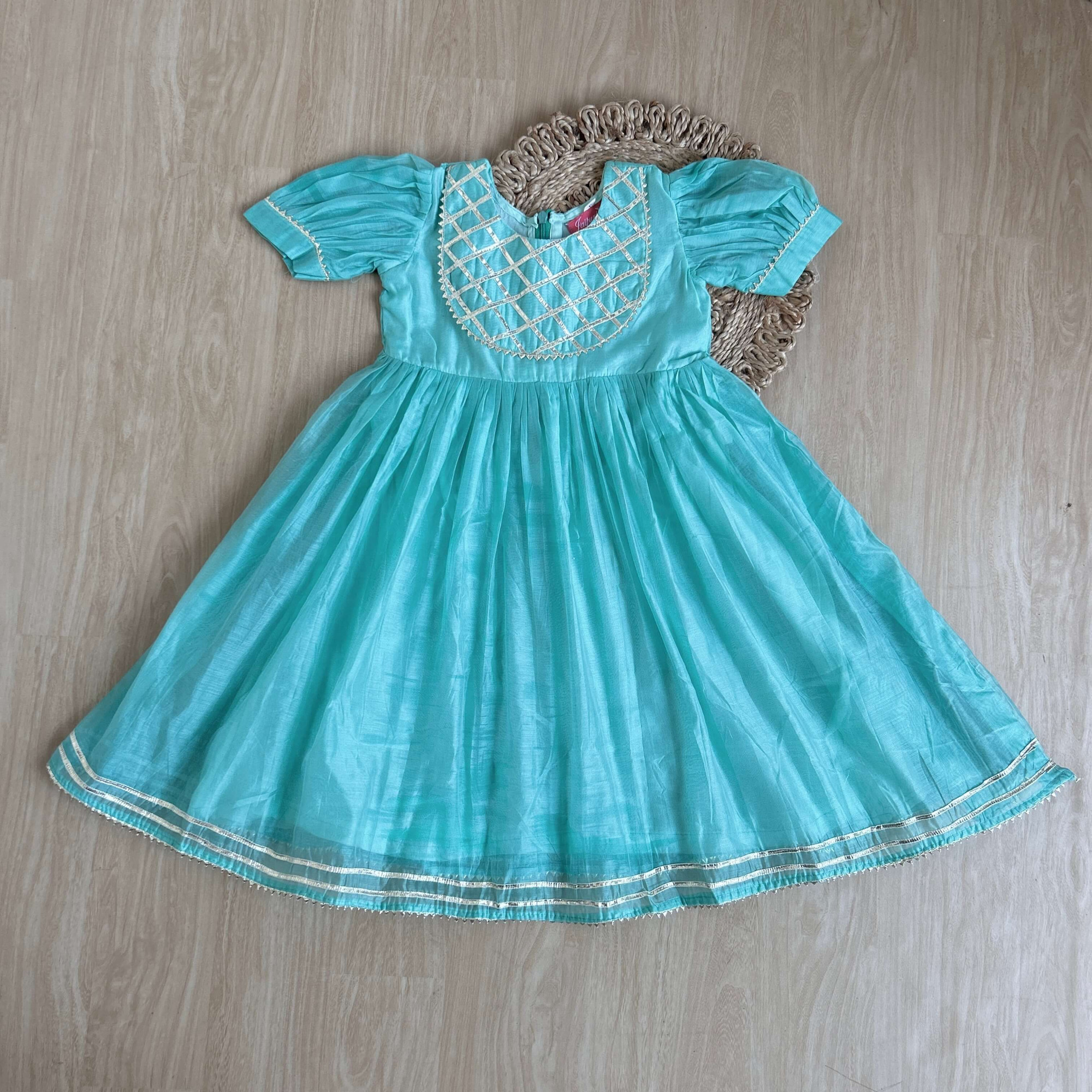 Sky Blue Chanderi Fabric Ankle-Length Frock