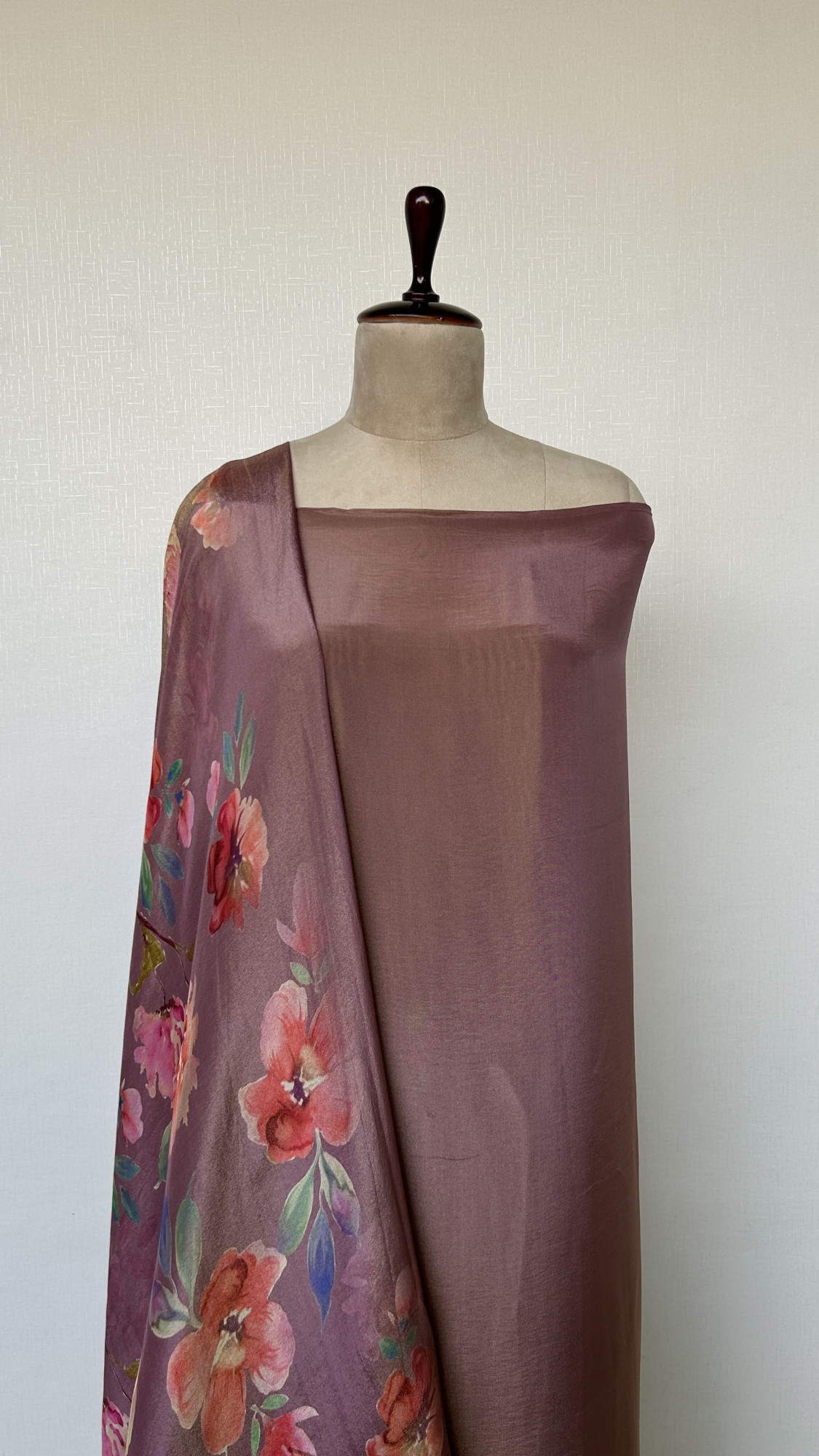 Elegant Mauve Taupe Unstitched Suit Set with Digitally Printed Dupatta