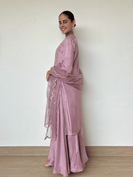 Mauve Silk Kurta and Palazzo Set with Gota Patti Embroidery