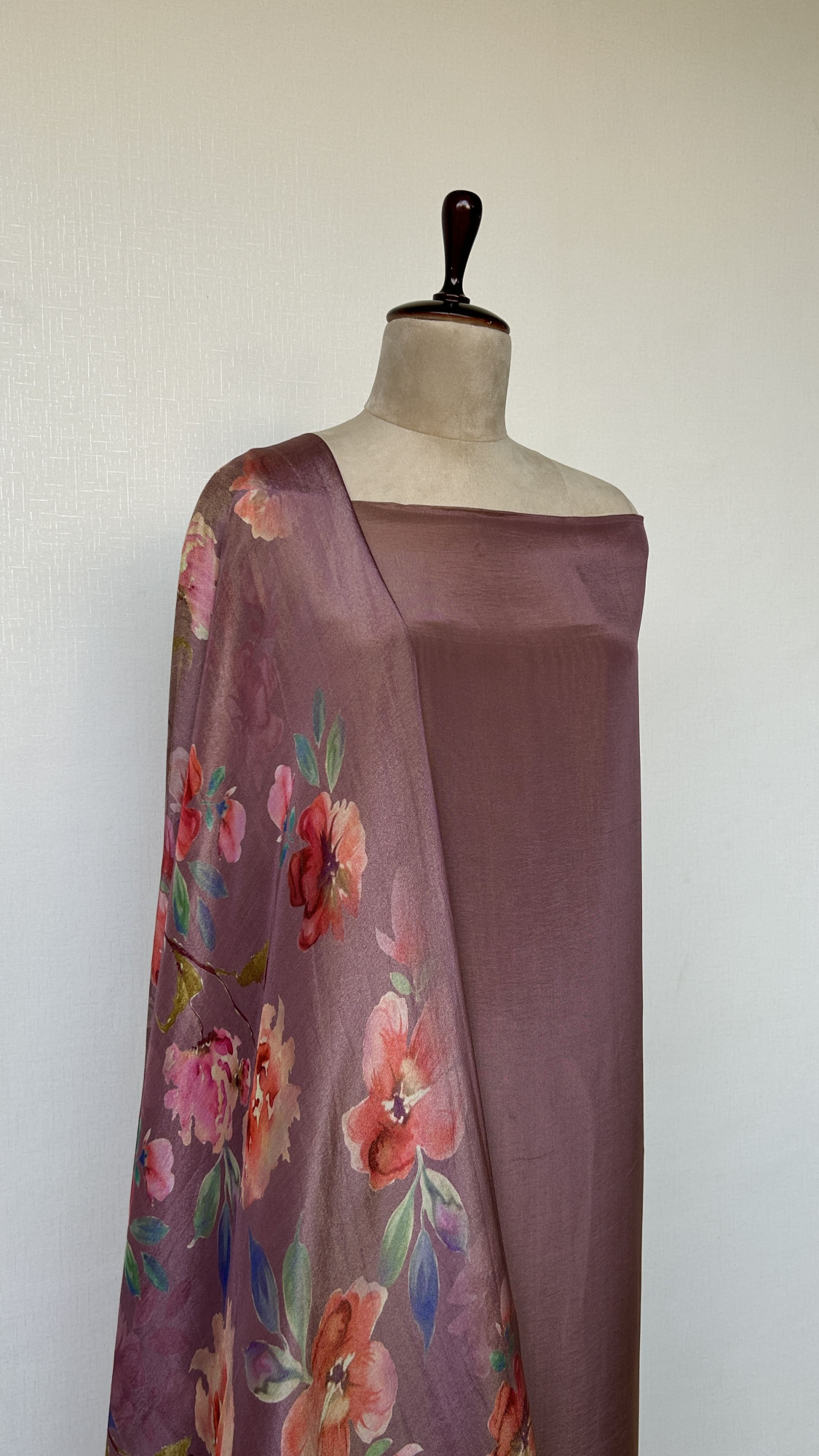 Elegant Mauve Taupe Unstitched Suit Set with Digitally Printed Dupatta