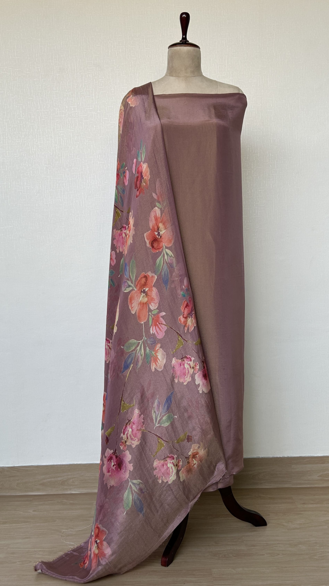 Elegant Mauve Taupe Unstitched Suit Set with Digitally Printed Dupatta