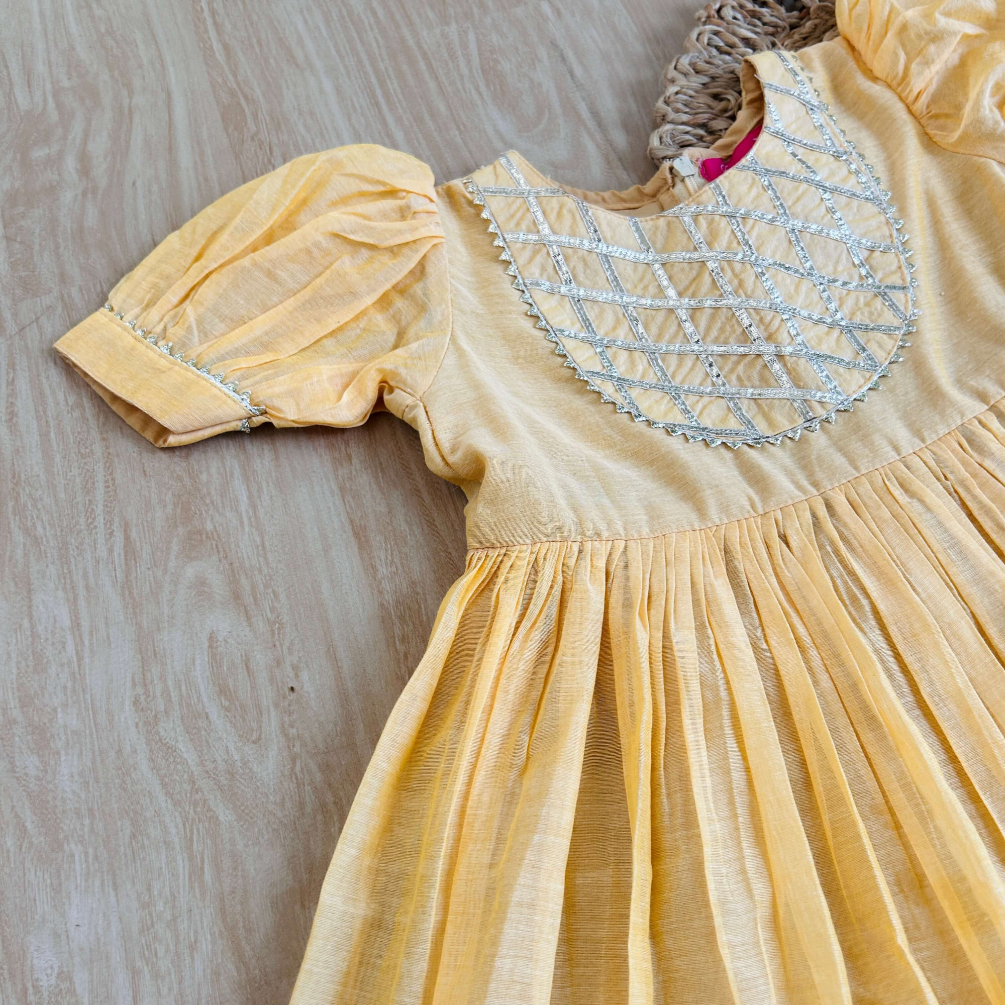 Yellow Chanderi Fabric Ankle-Length Frock