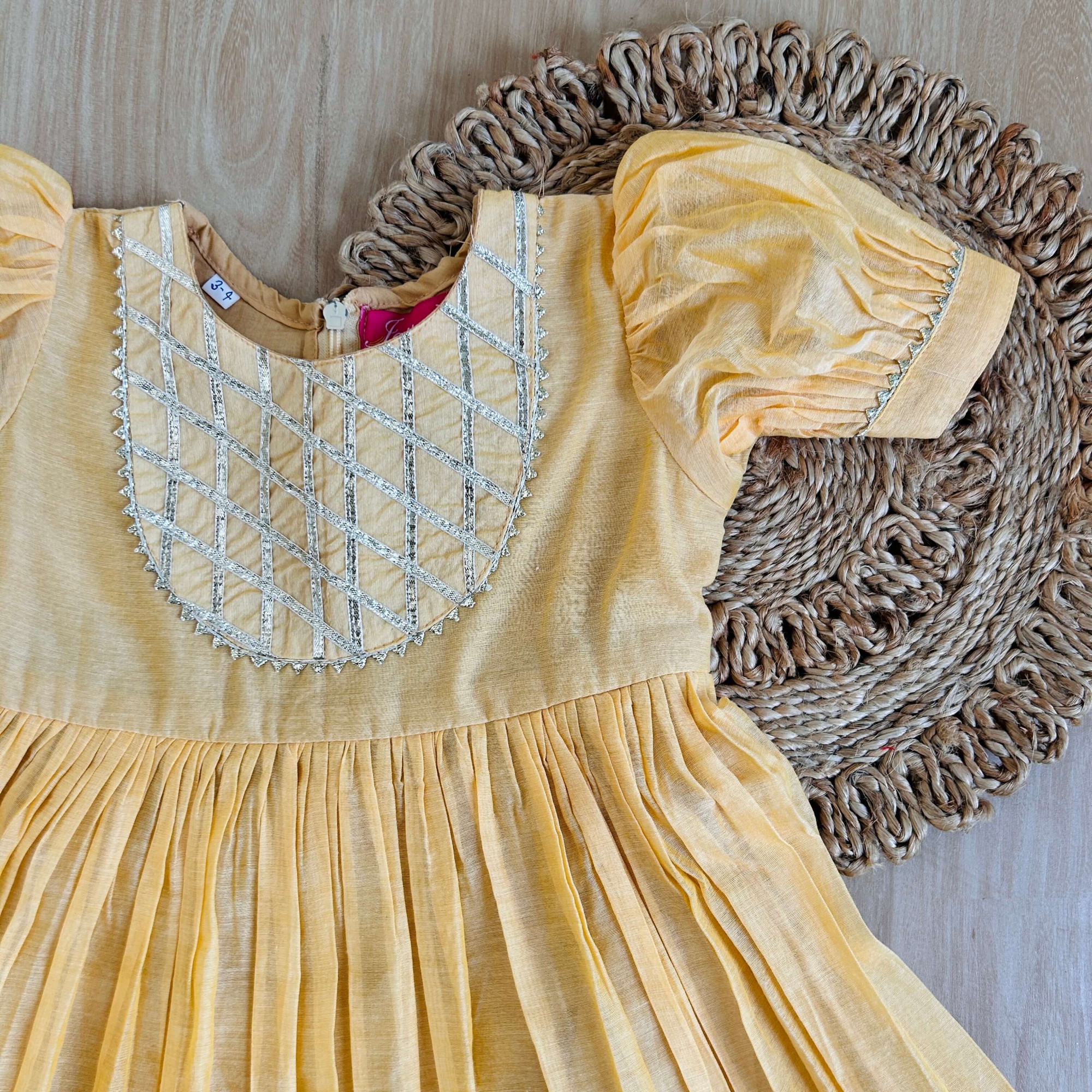 Yellow Chanderi Fabric Ankle-Length Frock