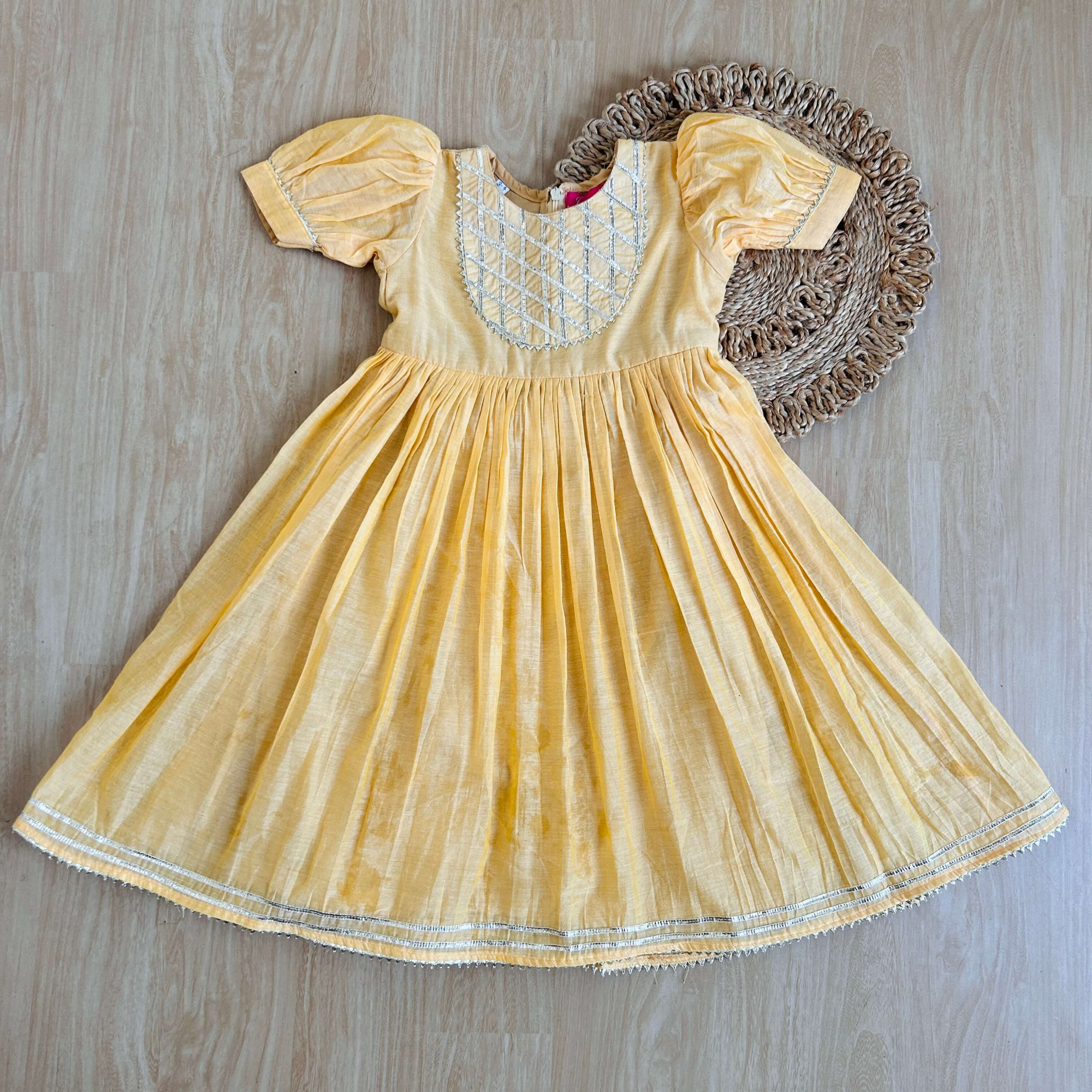 Yellow Chanderi Fabric Ankle-Length Frock