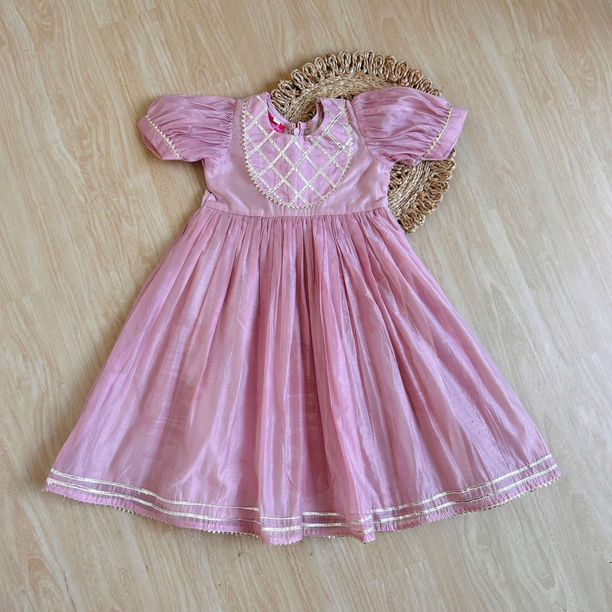 Light Mauve Chanderi Fabric Ankle-Length Frock