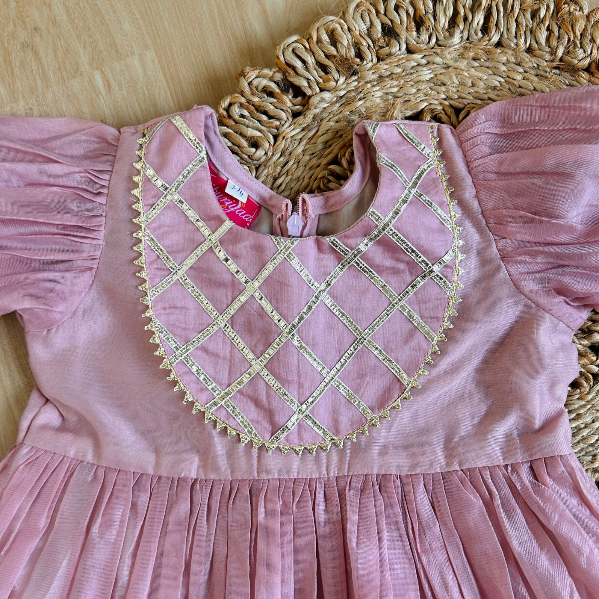 Light Mauve Chanderi Fabric Ankle-Length Frock