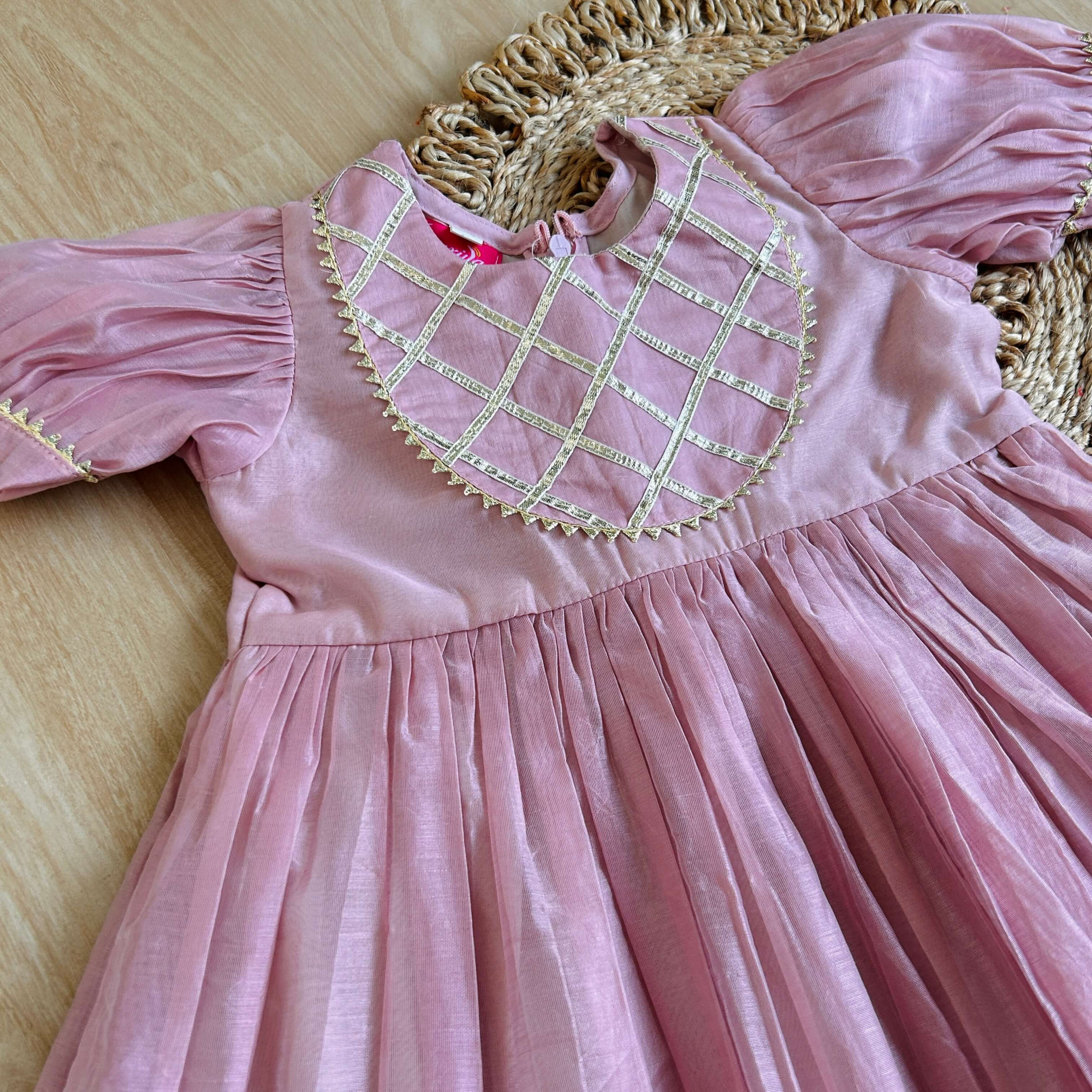 Light Mauve Chanderi Fabric Ankle-Length Frock