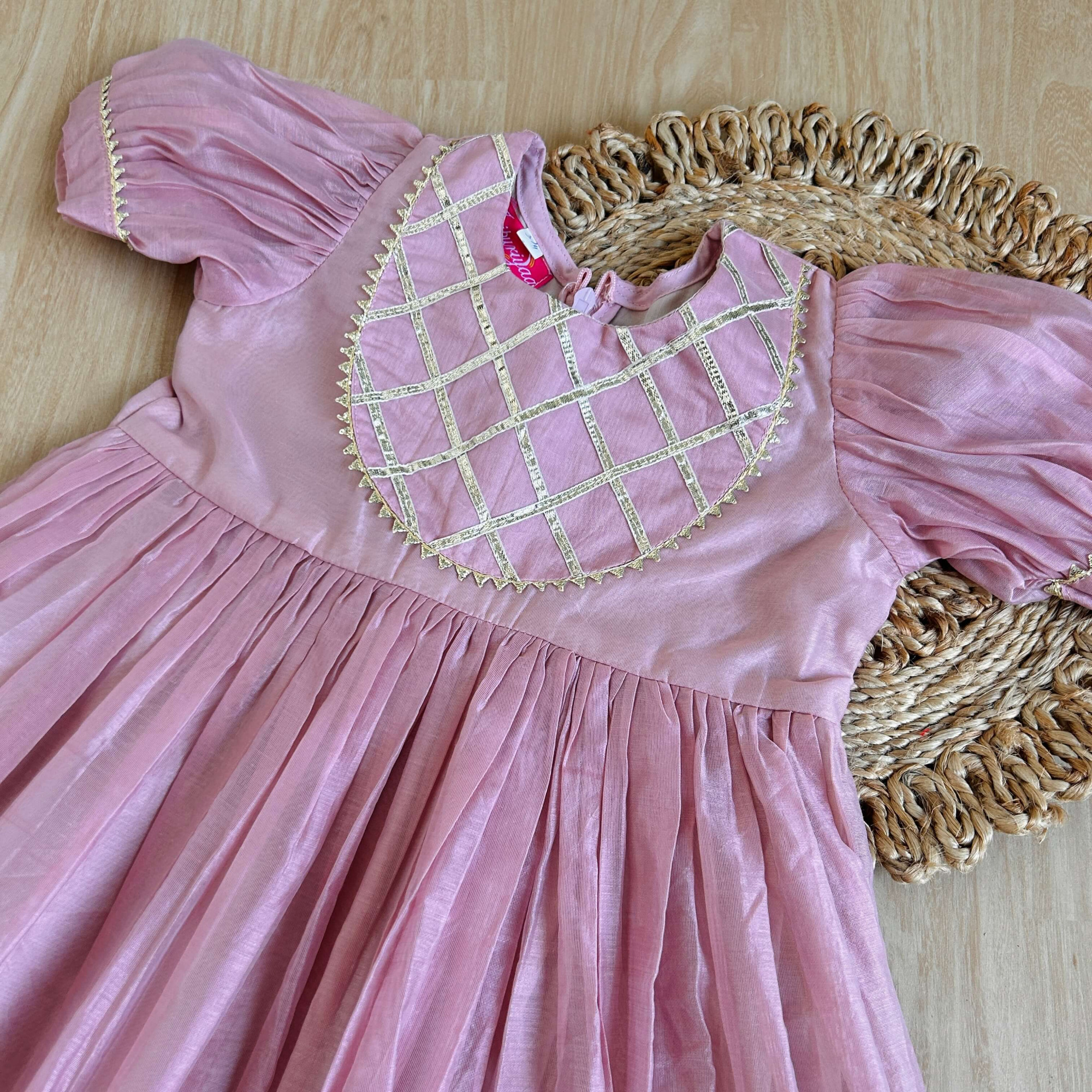 Light Mauve Chanderi Fabric Ankle-Length Frock