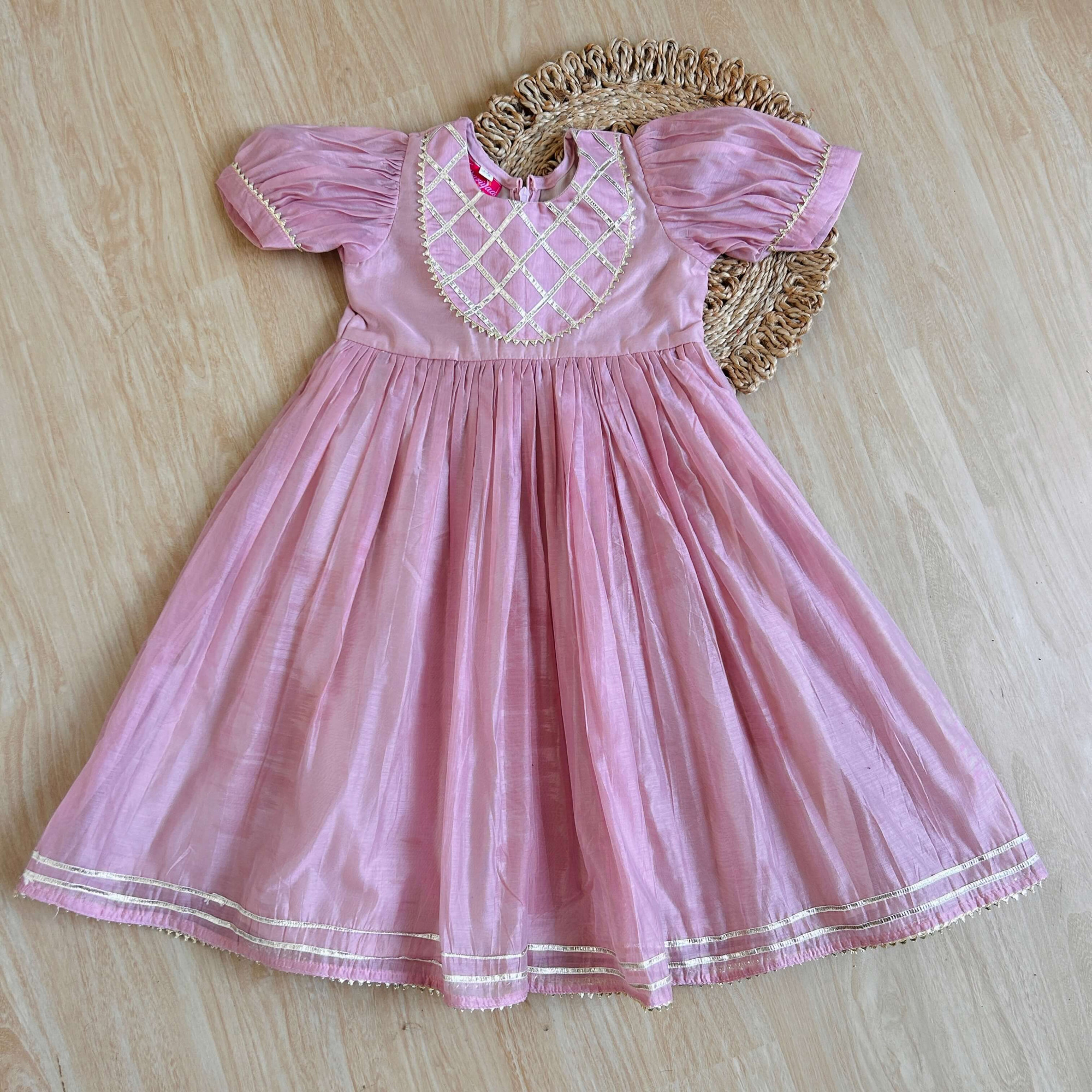 Light Mauve Chanderi Fabric Ankle-Length Frock