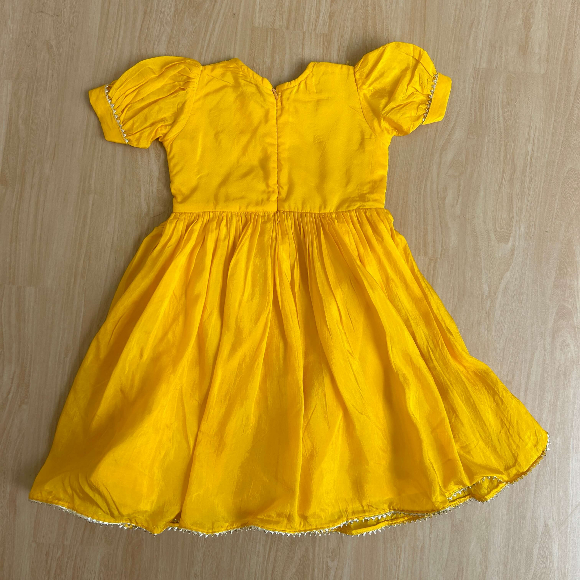 Bright Yellow Summer Silk Frock with Gota Patti Embroidery