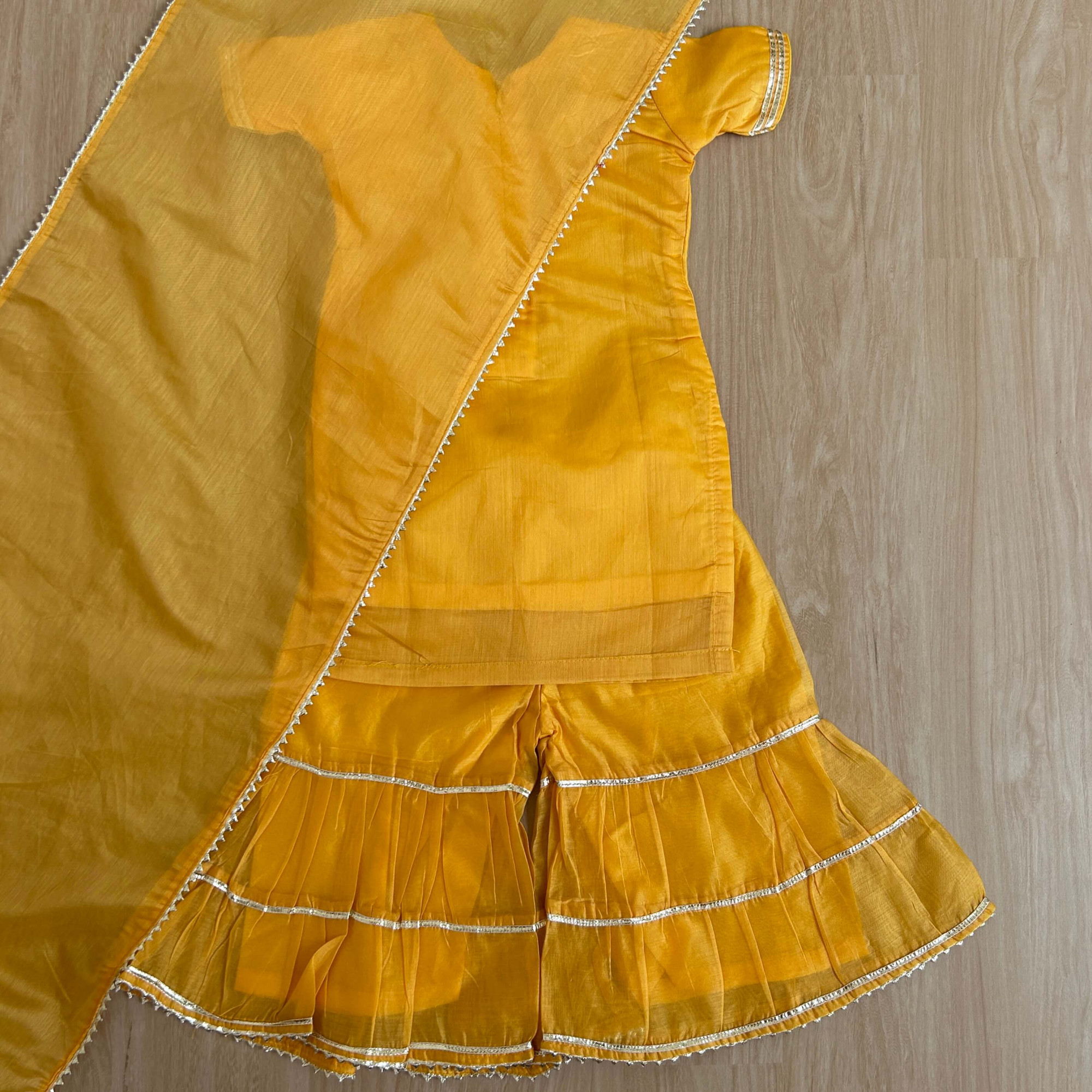 Yellow Chanderi Sharara Set with Hand Embroidery