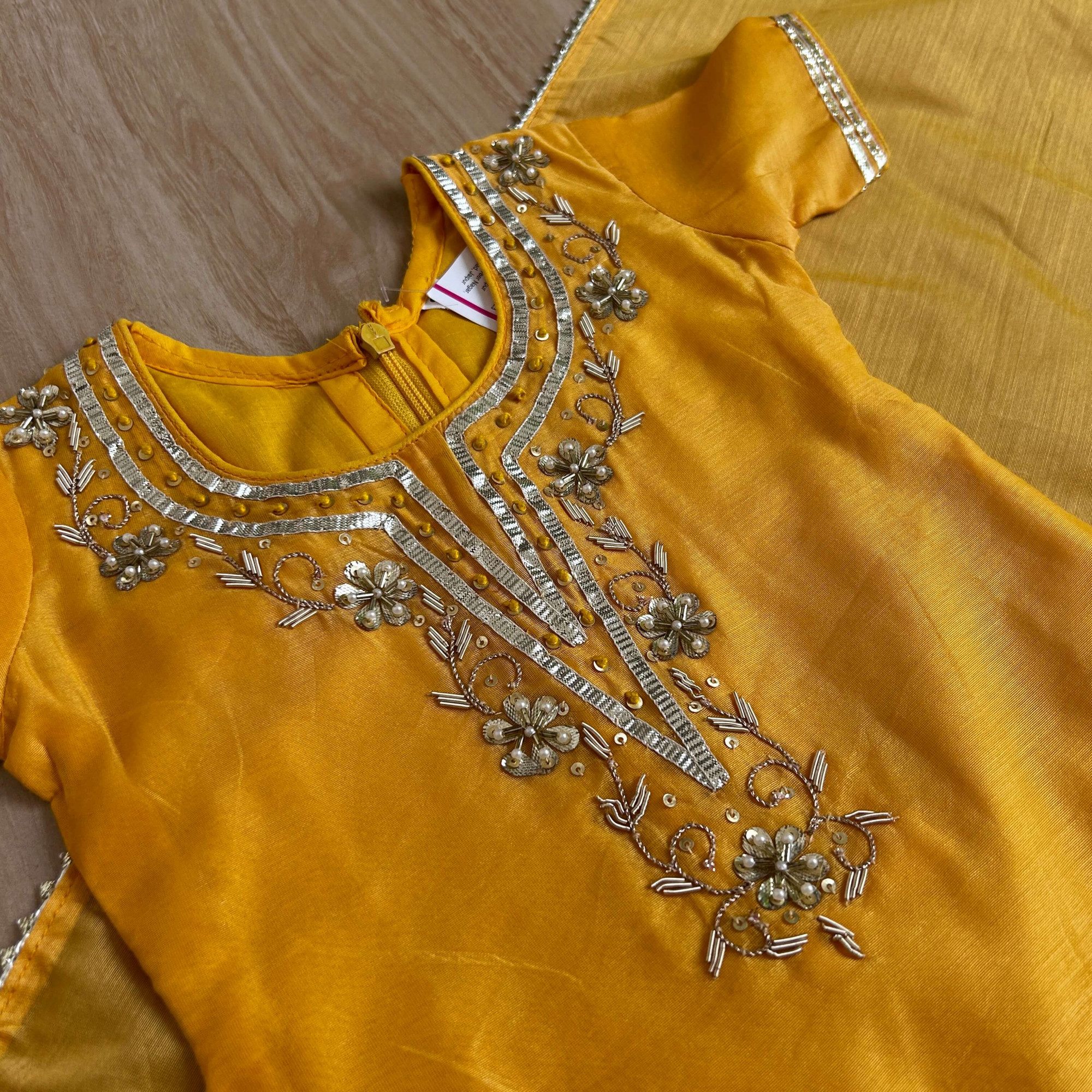 Yellow Chanderi Sharara Set with Hand Embroidery