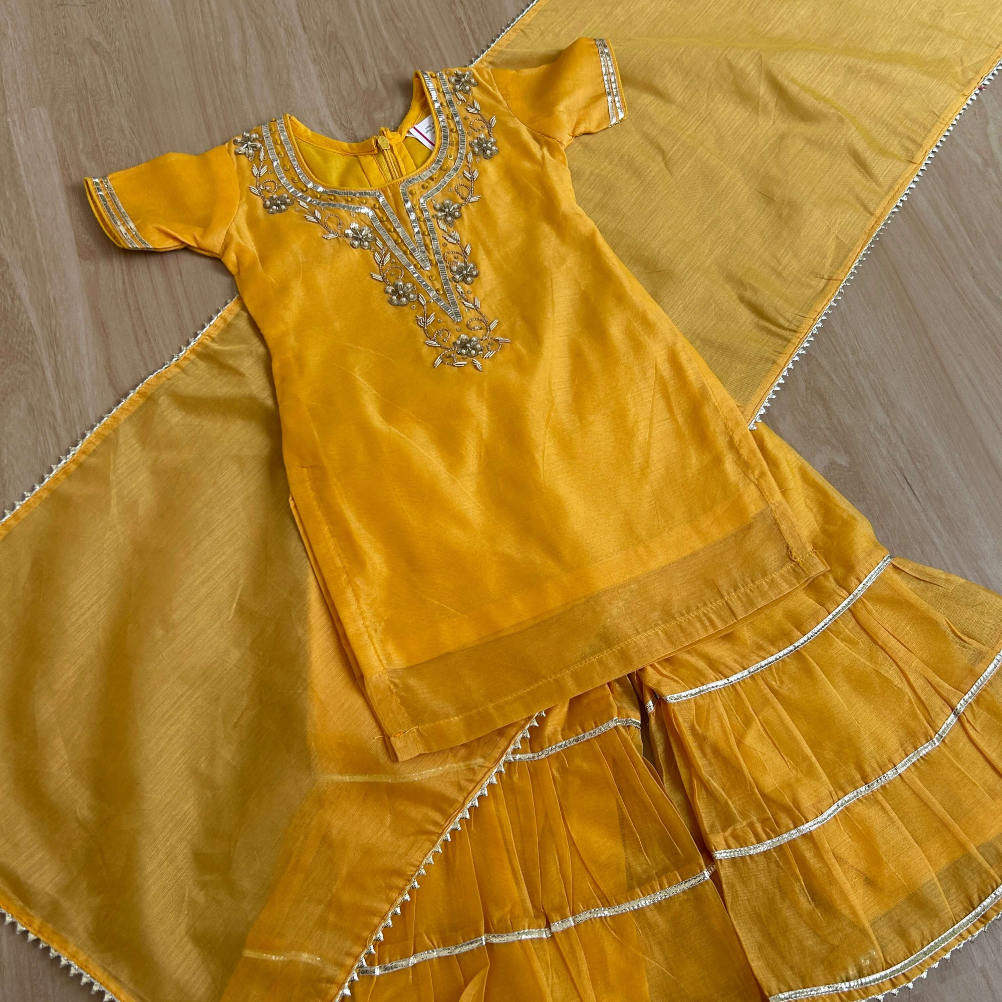 Yellow Chanderi Sharara Set with Hand Embroidery