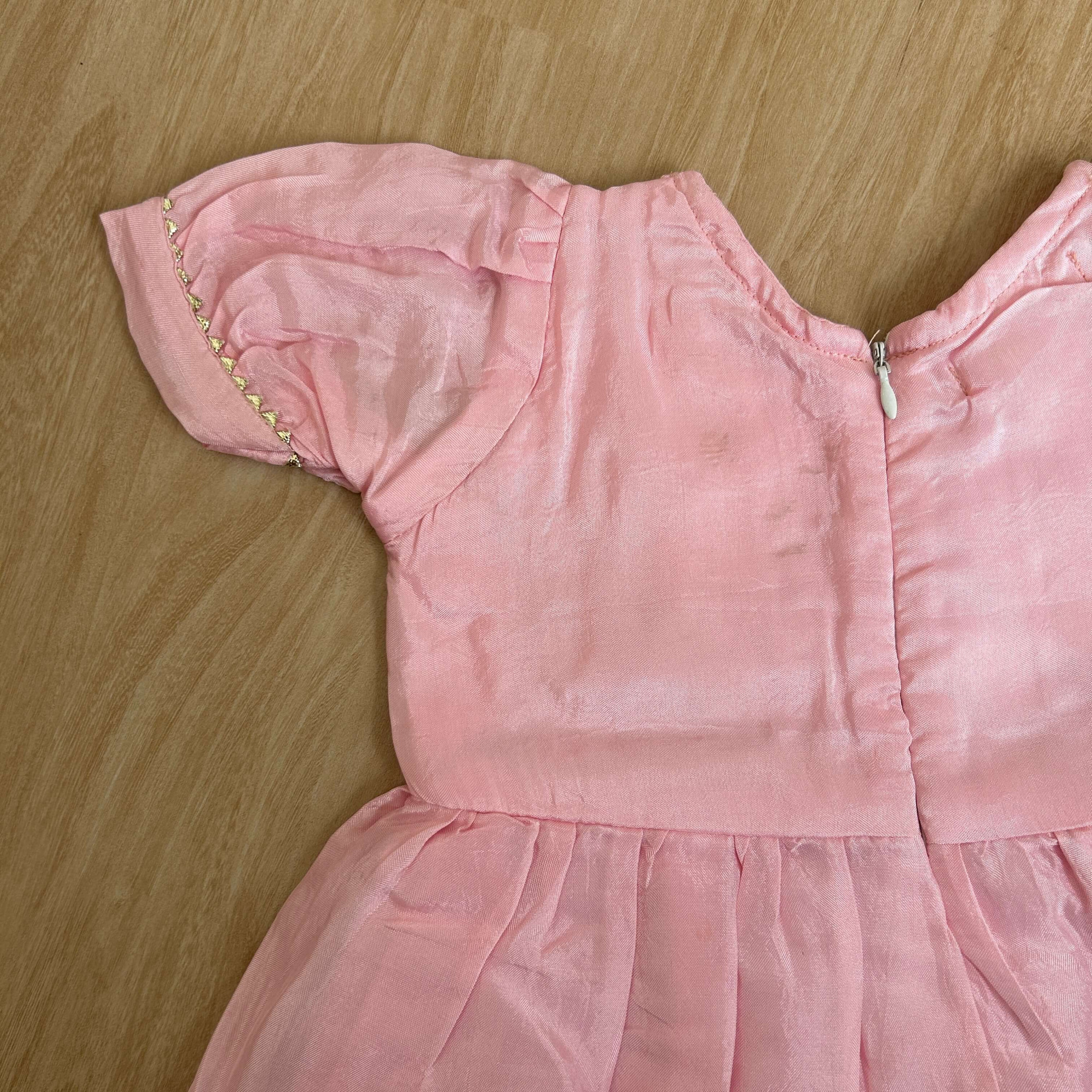 Baby Pink Chanderi Ankle-Length Frock with Gota Detailing