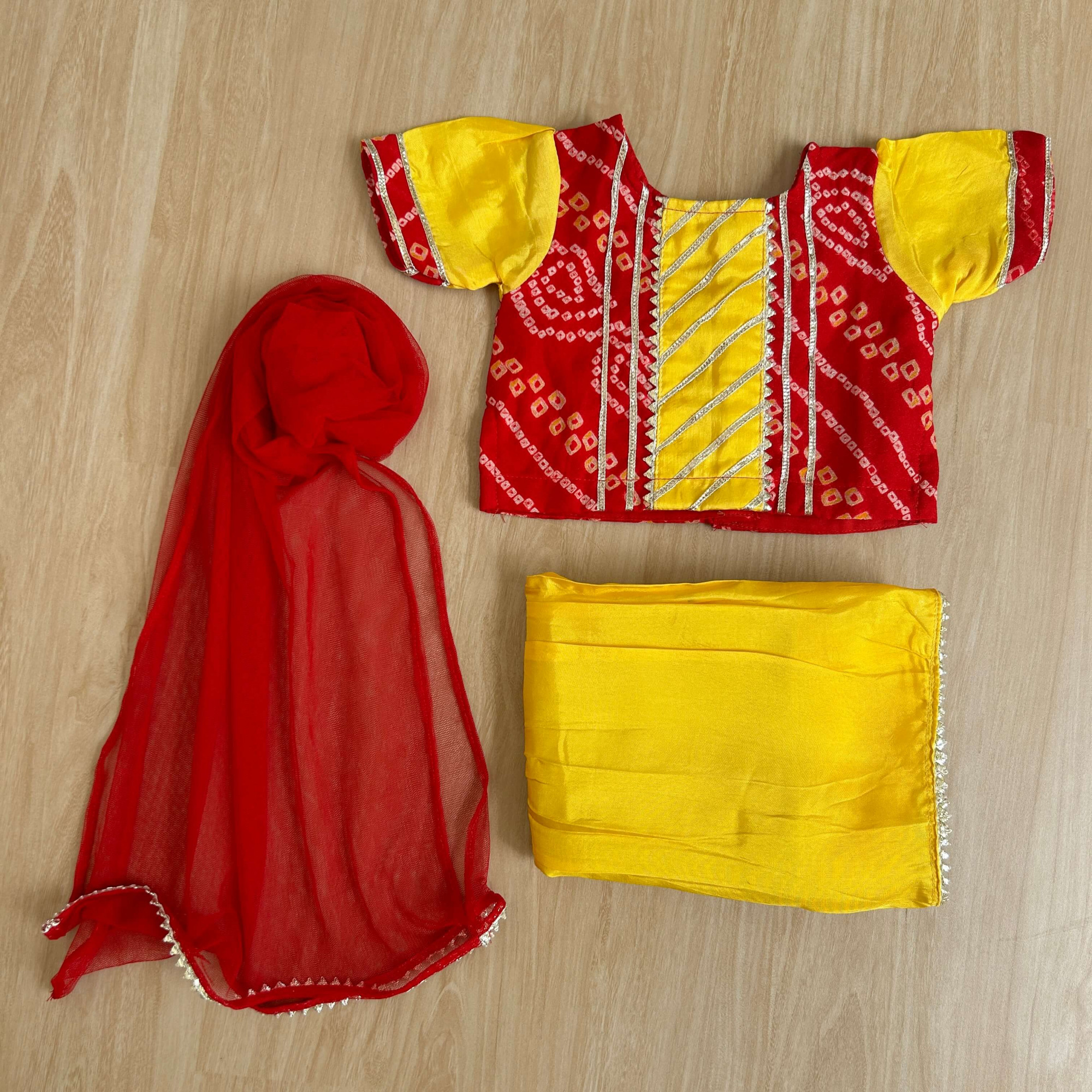 Vibrant Red Bandhani Lehenga Set