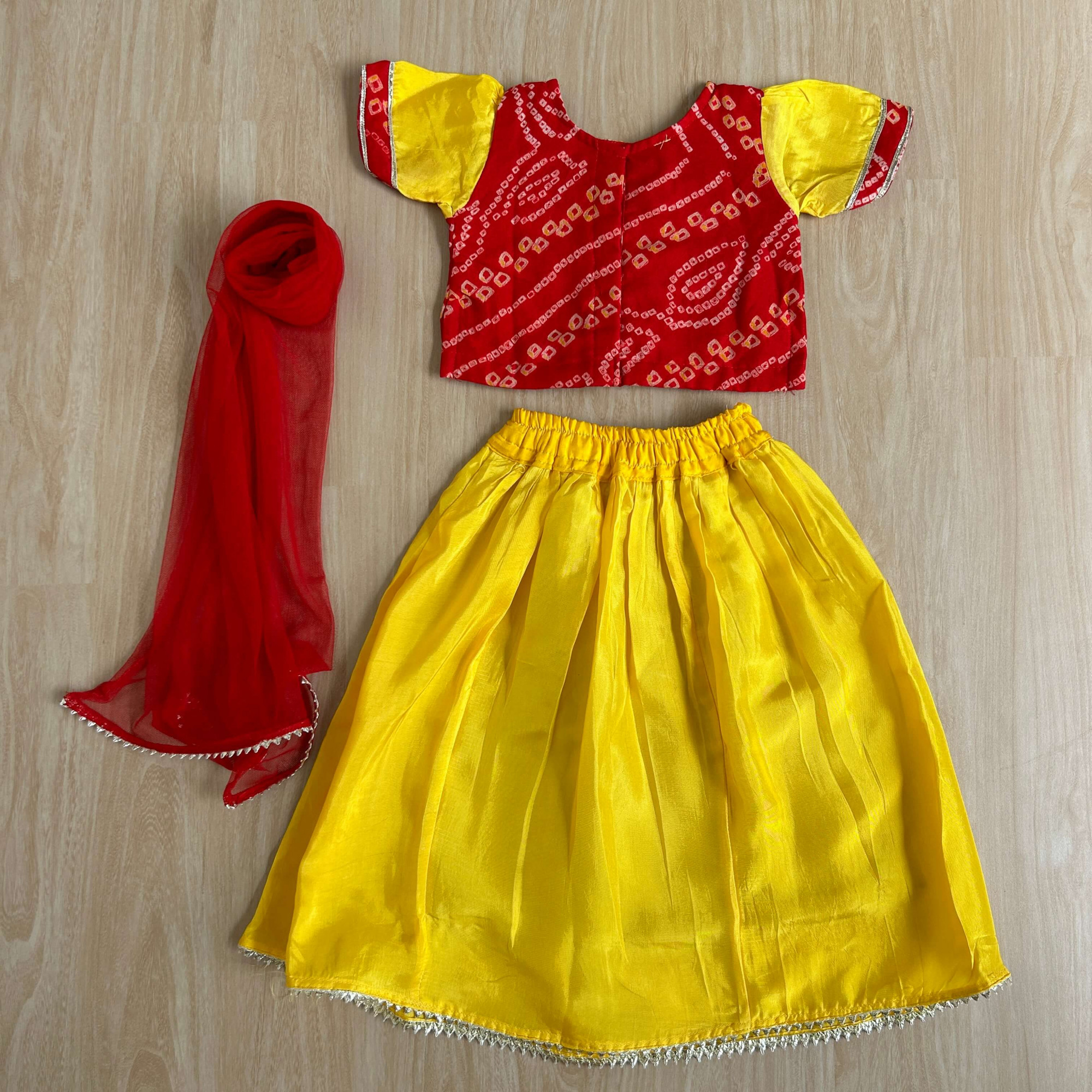 Vibrant Red Bandhani Lehenga Set