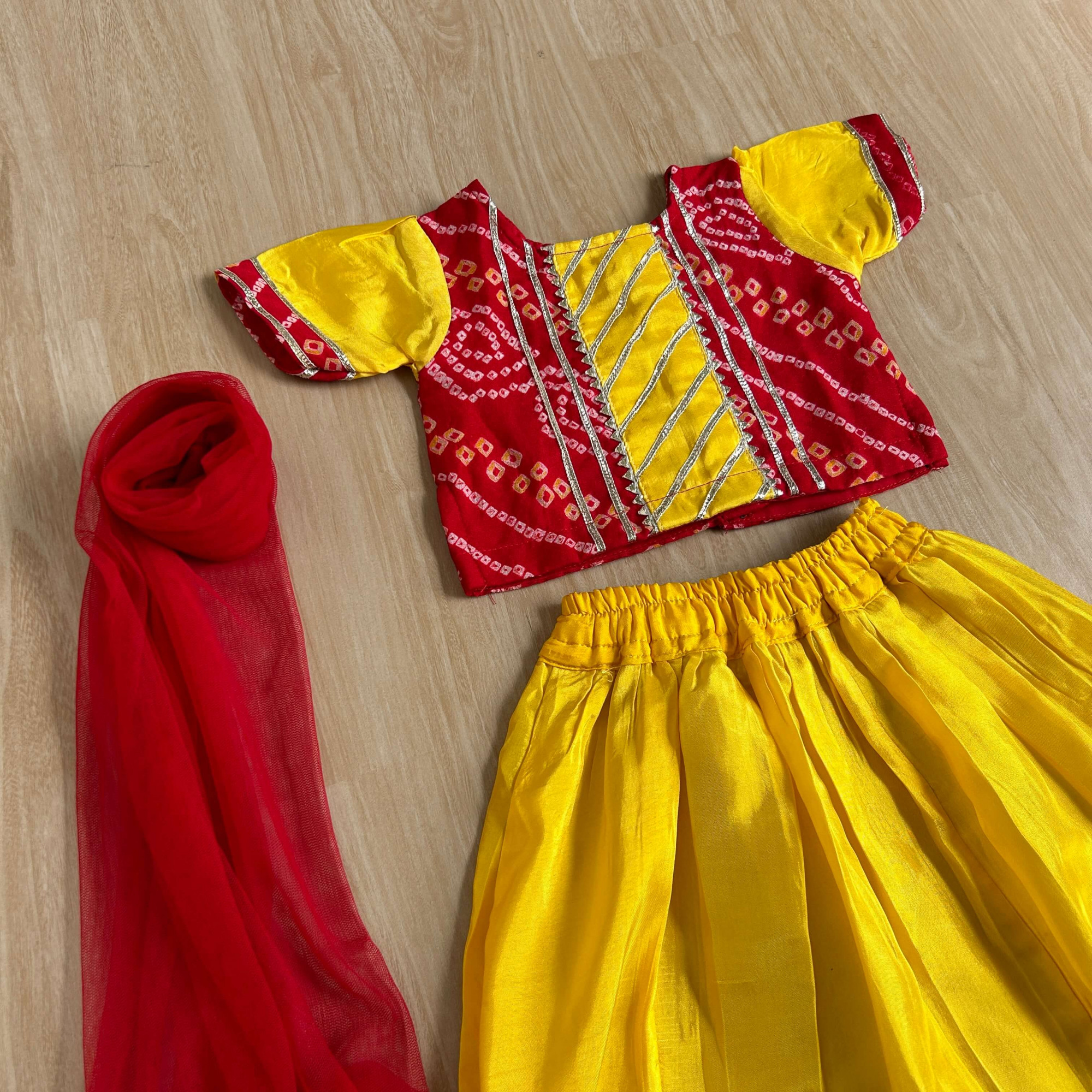 Vibrant Red Bandhani Lehenga Set