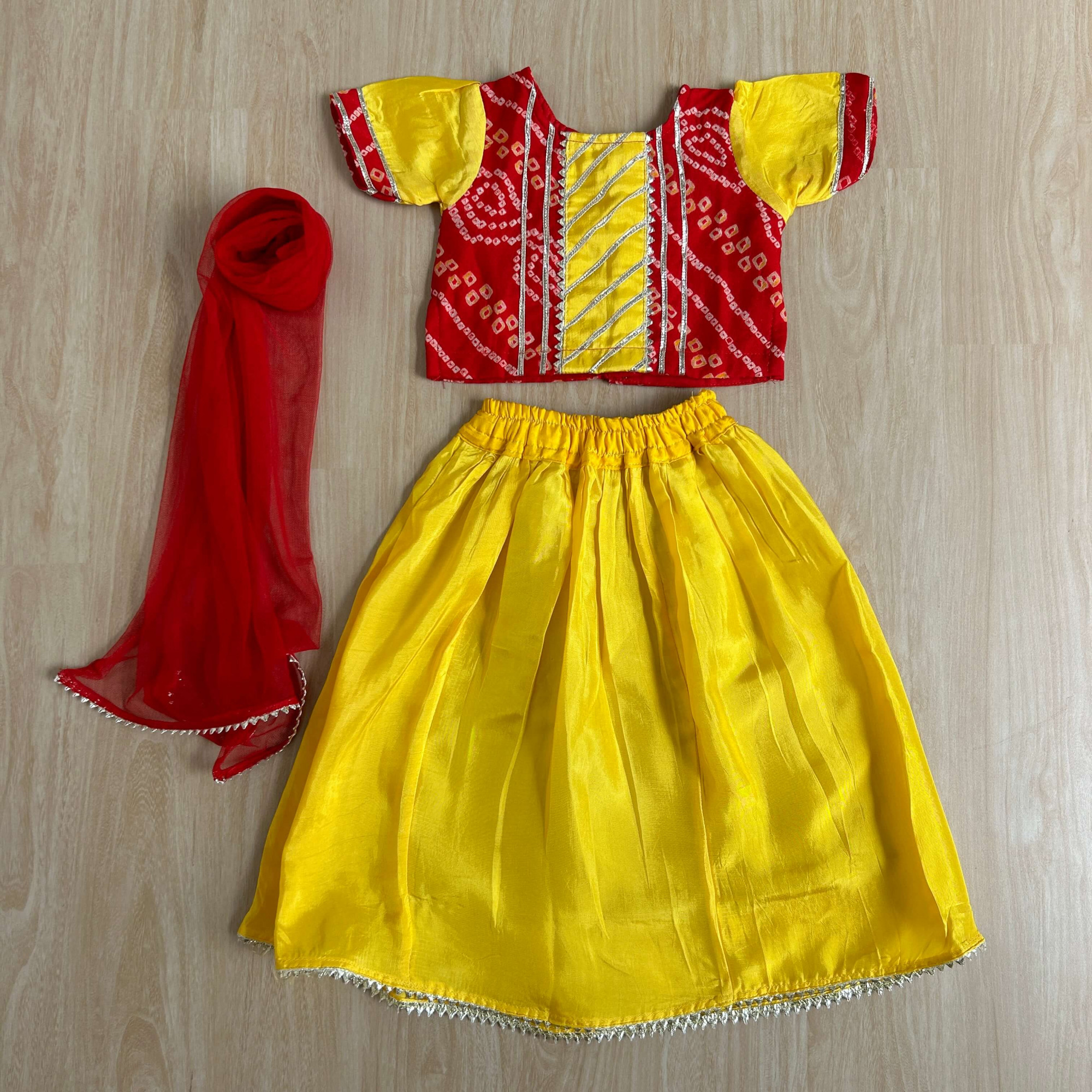 Vibrant Red Bandhani Lehenga Set
