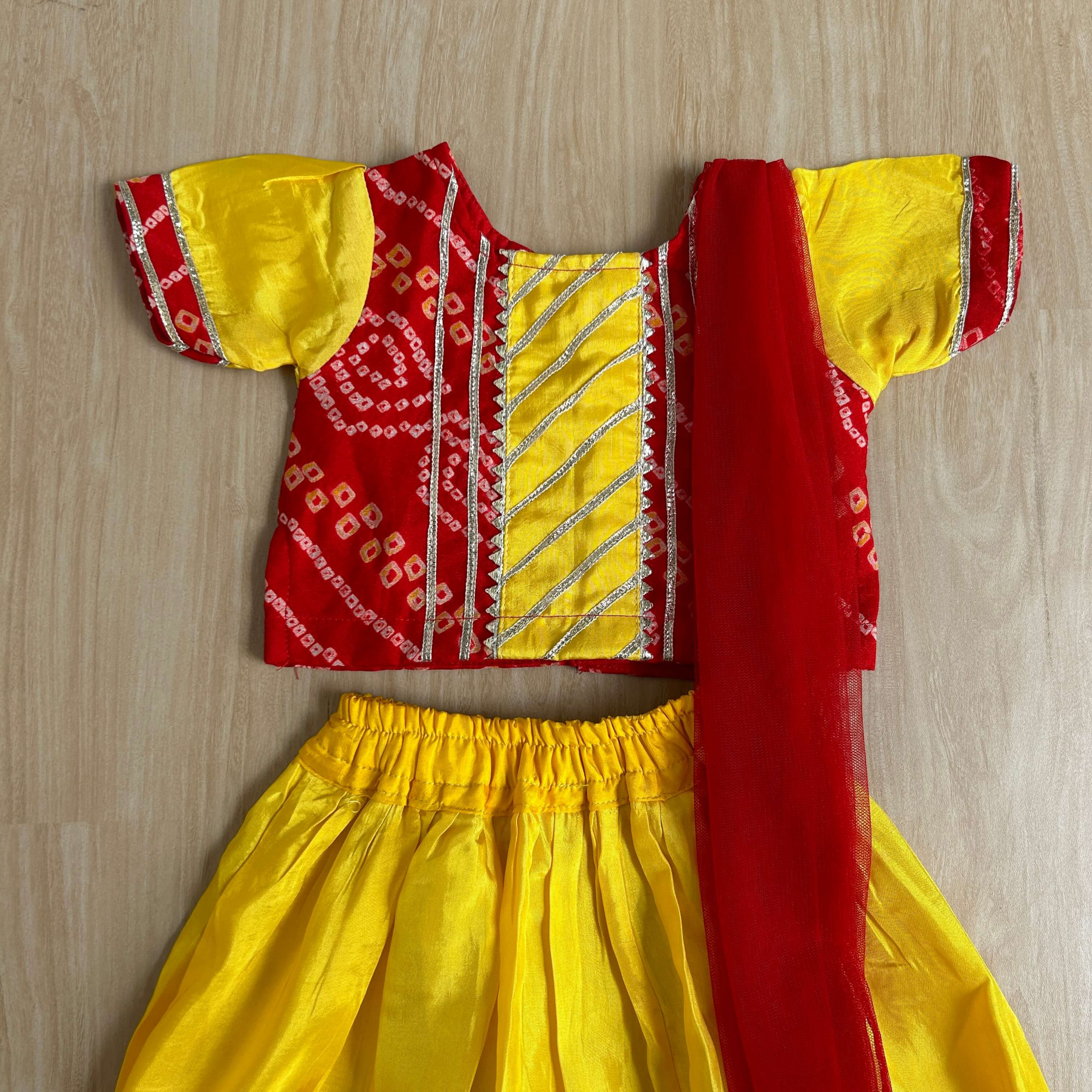 Vibrant Red Bandhani Lehenga Set