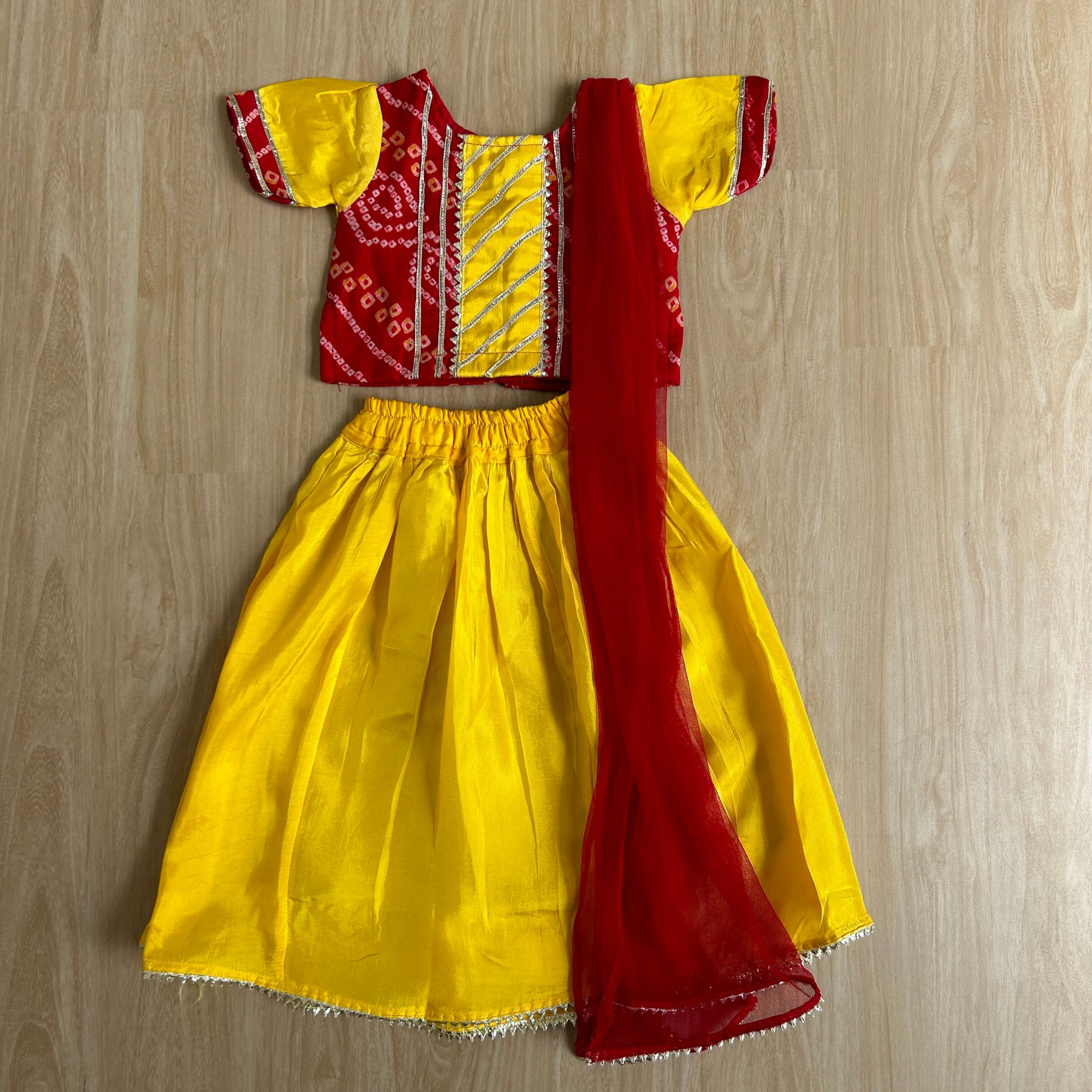 Vibrant Red Bandhani Lehenga Set