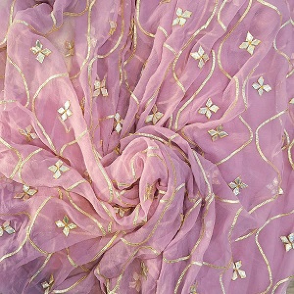 ONION PINK SHIFFON KACCHAGOTA WORK SAREE