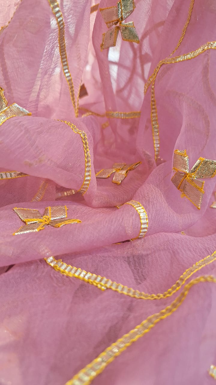 ONION PINK SHIFFON KACCHAGOTA WORK SAREE