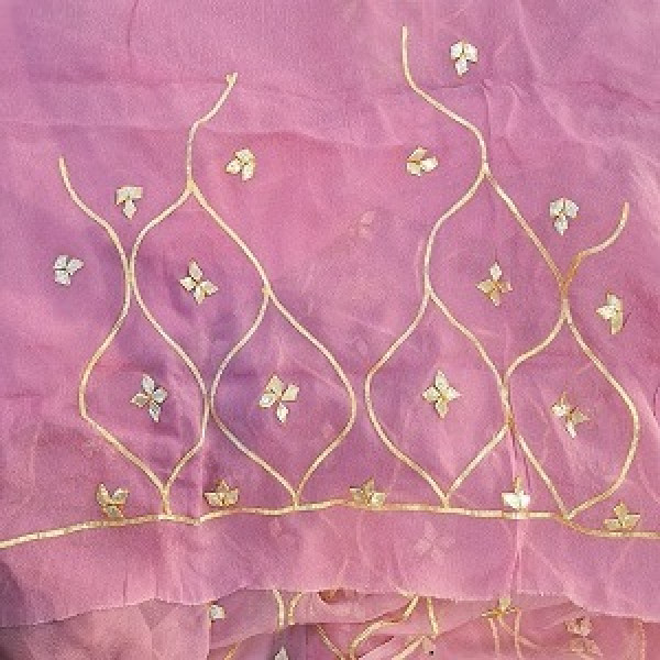 ONION PINK SHIFFON KACCHAGOTA WORK SAREE