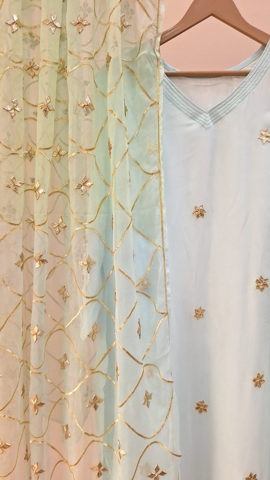 AQUA BLUE KACCHAGOTA GEORGETTE SUIT SET