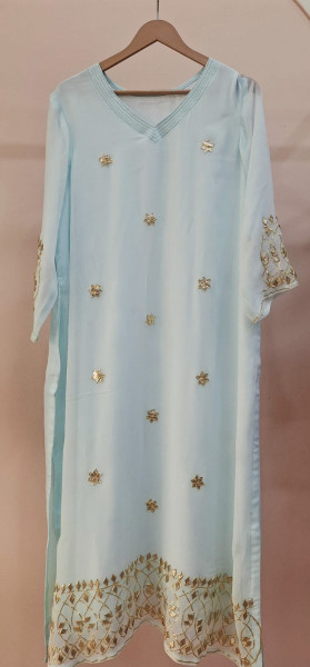 AQUA BLUE KACCHAGOTA GEORGETTE SUIT SET