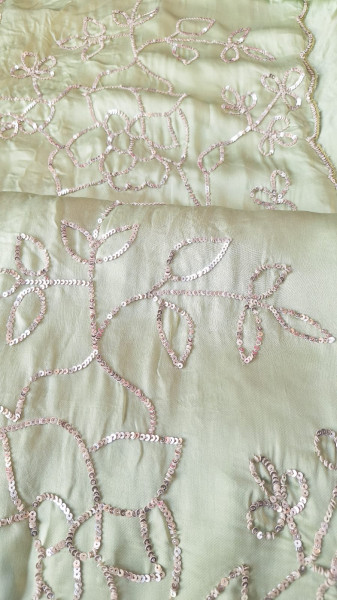 MINTGREEN SEQUIN JAAL HANDWORK SAREE