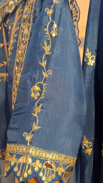 PEACOCK BLUE HANDWORK KURTI GARARA AND DUPPTTA SET