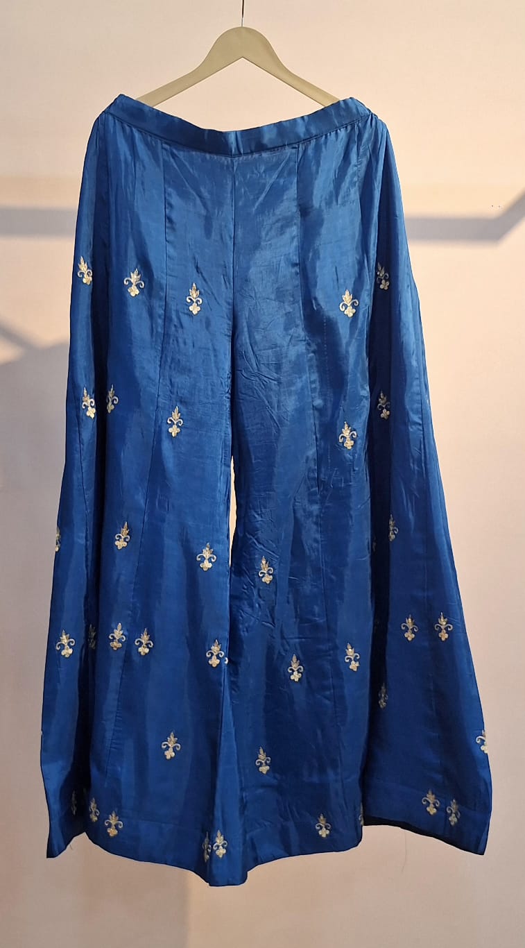 PEACOCK BLUE HANDWORK KURTI GARARA AND DUPPTTA SET