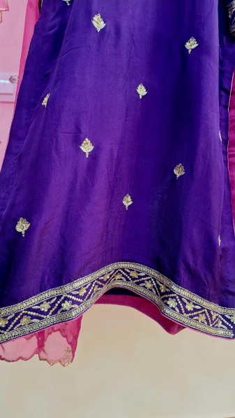 RANIPURPLE KURTI AND GARARA HANDWORK SUMMERSILK SUIT SET