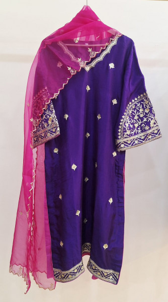 RANIPURPLE KURTI AND GARARA HANDWORK SUMMERSILK SUIT SET