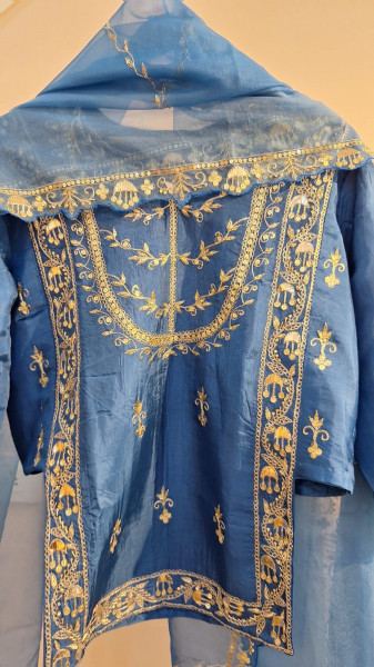 PEACOCK BLUE HANDWORK KURTI GARARA AND DUPPTTA SET