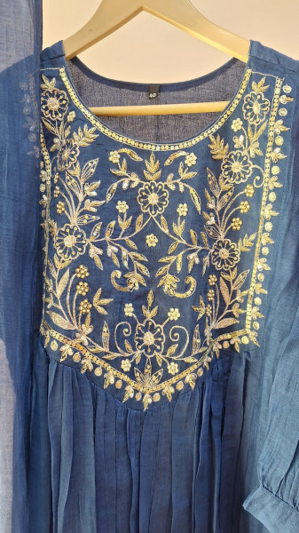 BLUE HANDWORK MULCHANDERI SUIT SET