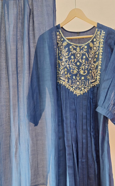 BLUE HANDWORK MULCHANDERI SUIT SET