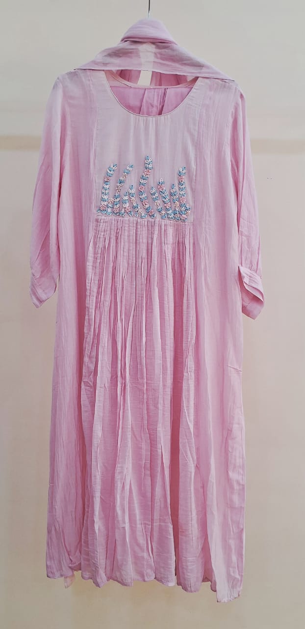 PINK HANDWORK MULCHANDERI SUIT SET