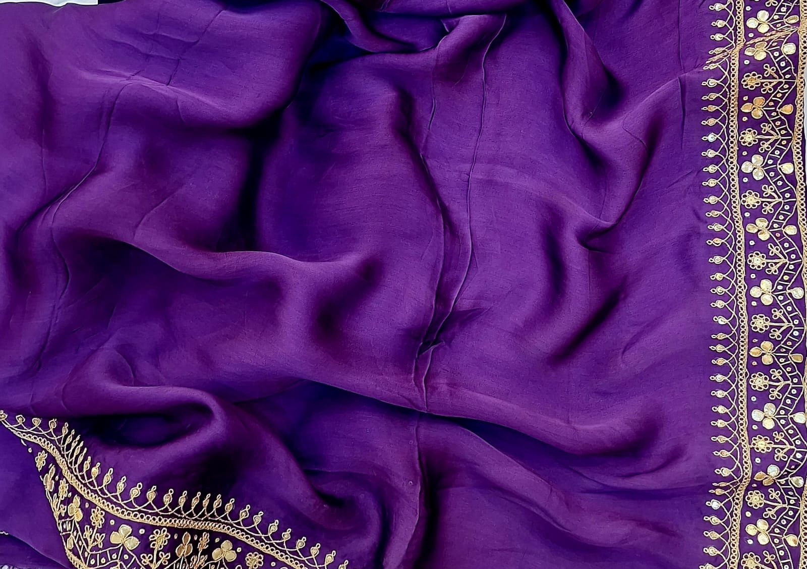 PURPLE SATINORGANZA HANDWORK SAREE