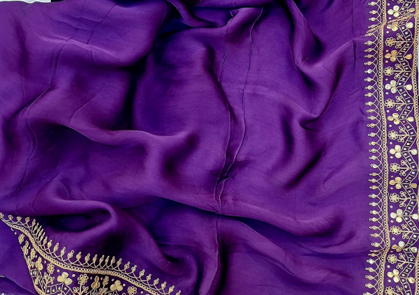 PURPLE SATINORGANZA HANDWORK SAREE