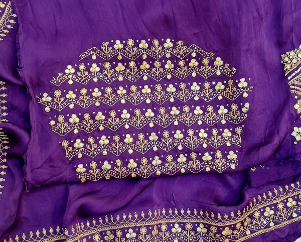 PURPLE SATINORGANZA HANDWORK SAREE