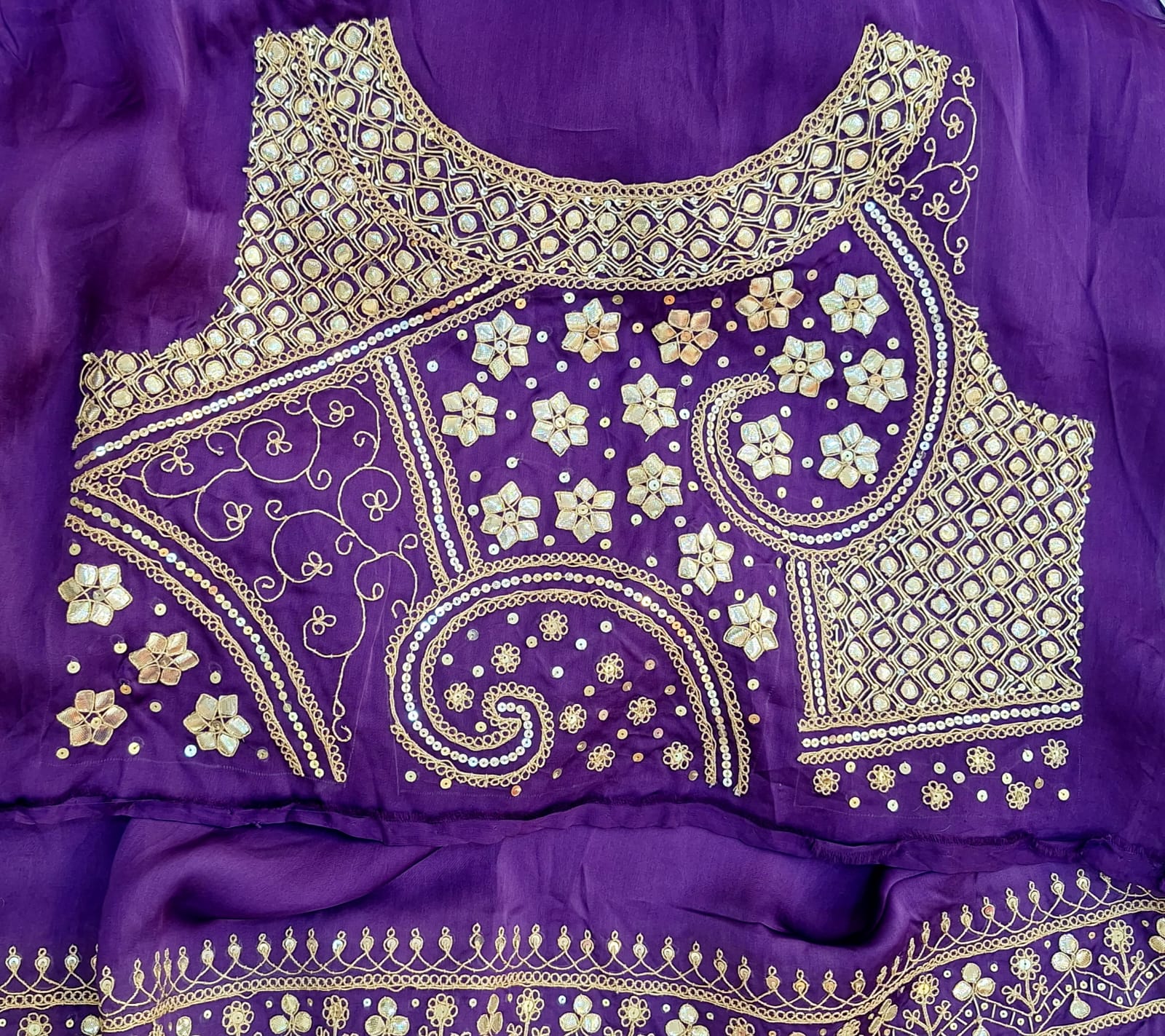 PURPLE SATINORGANZA HANDWORK SAREE